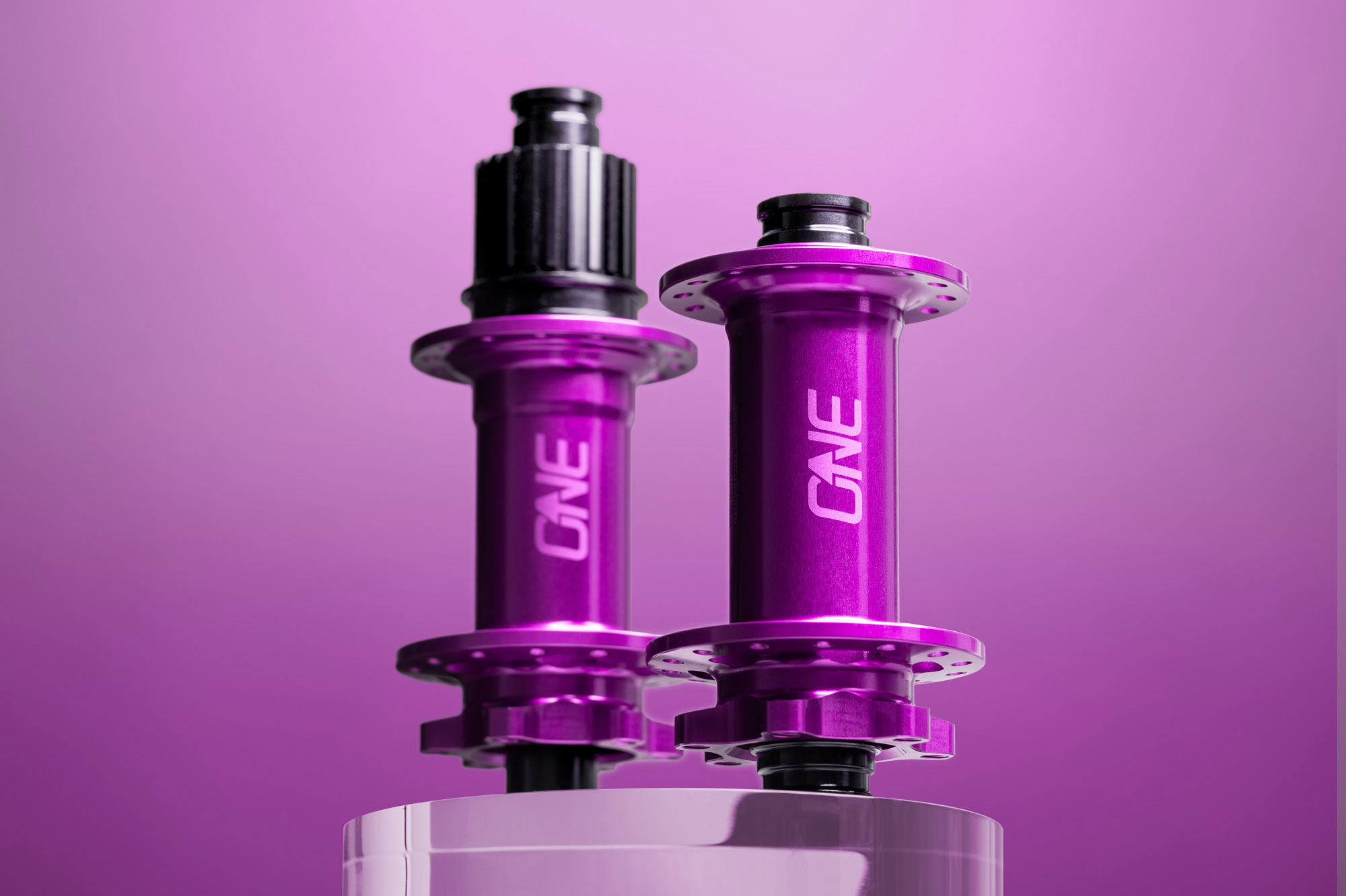 oneup mtb hubs shown in purple.