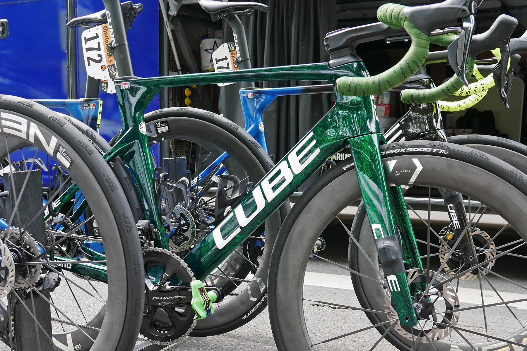 Biniam Girmay 2024 Tour de France Green Jersey winner on Cube Litening Aero TE C:68X aerodynamic road bike, detail