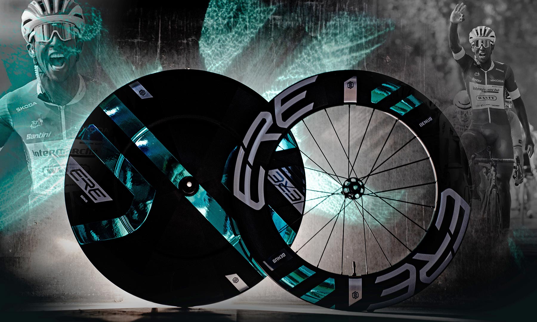 ERE Research custom green Genus AE disc aero time trial wheels for 2024 TdF green jersey winner Biniam Girmay