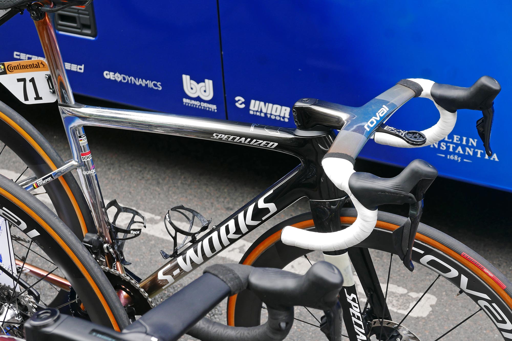 Remco Evenepoel S-Works Tarmac SL8 of the Best Young Rider at the 2024 Tour de France, white bar tape