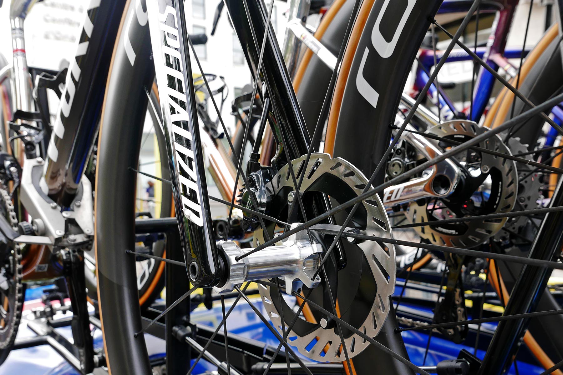 Remco Evenepoel S-Works Tarmac SL8 of the Best Young Rider at the 2024 Tour de France, shiny hub