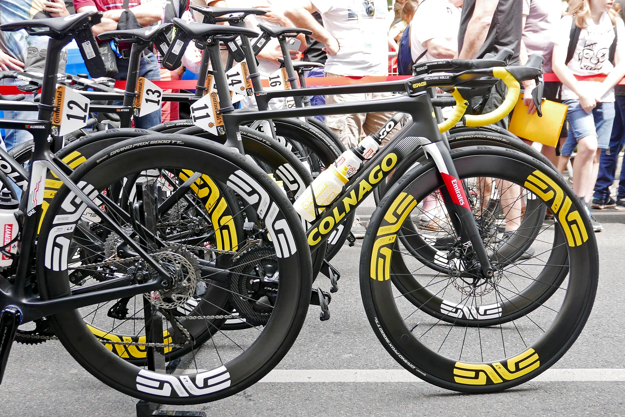 Tadej Pogačar 2024 Tour de France winner, customized Colnago V4Rs road bike, team paddock
