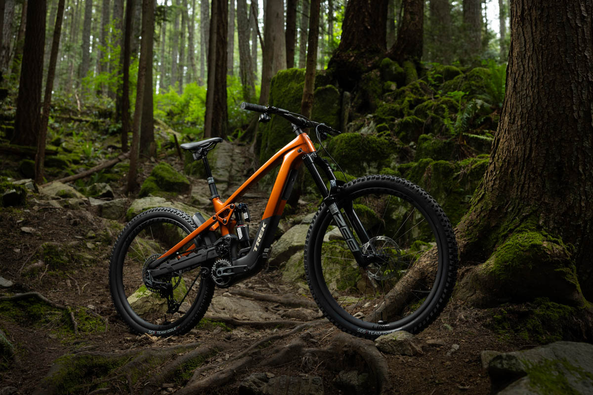 Trek Slash+, angle, forest