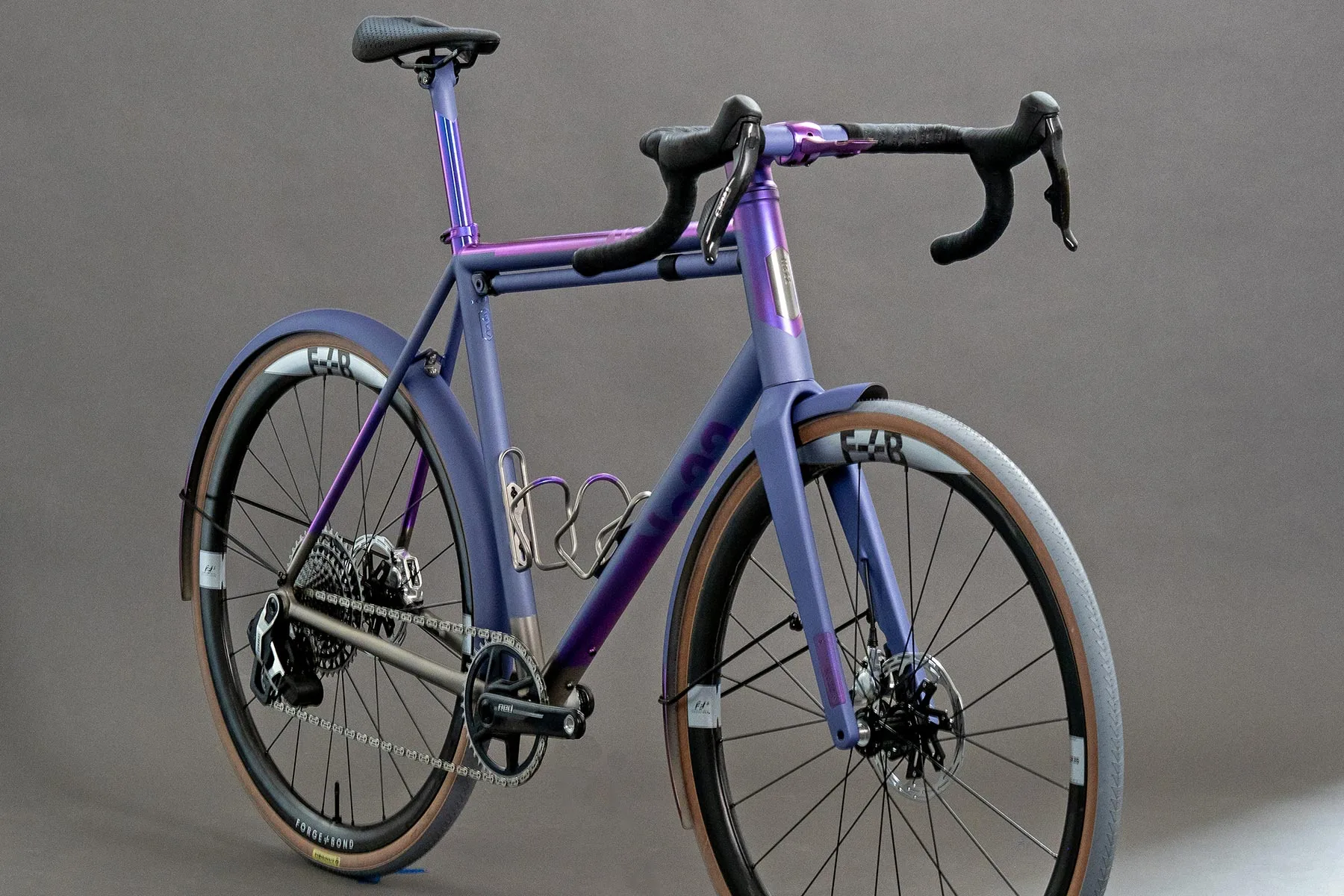 No. 22 full-coverage $1000 custom Titanium bike fenders, angled