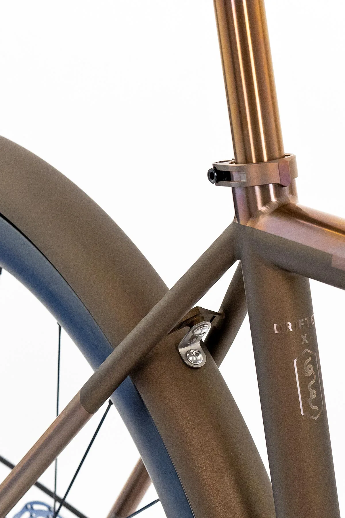 No. 22 full-coverage $1000 custom Titanium bike fenders, seatstay detail