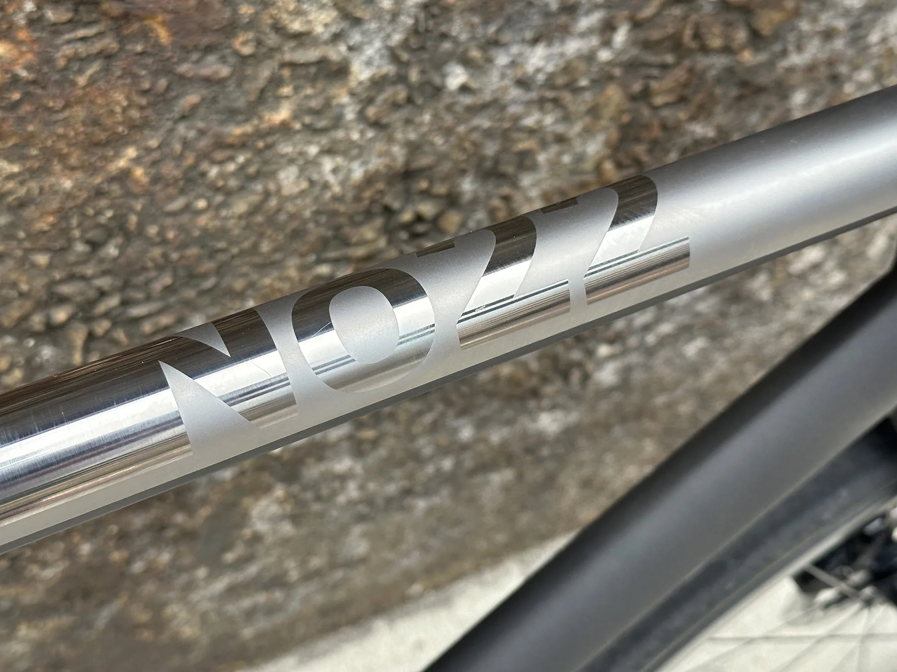 closeup details of No 22 great divide titanium road bike.