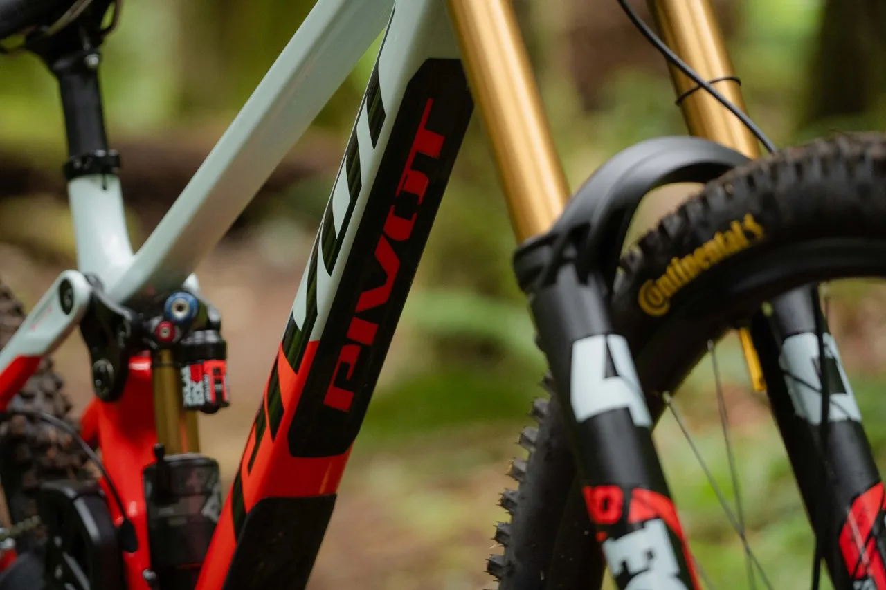 Pivot Phoenix Downhill bike details in the wild