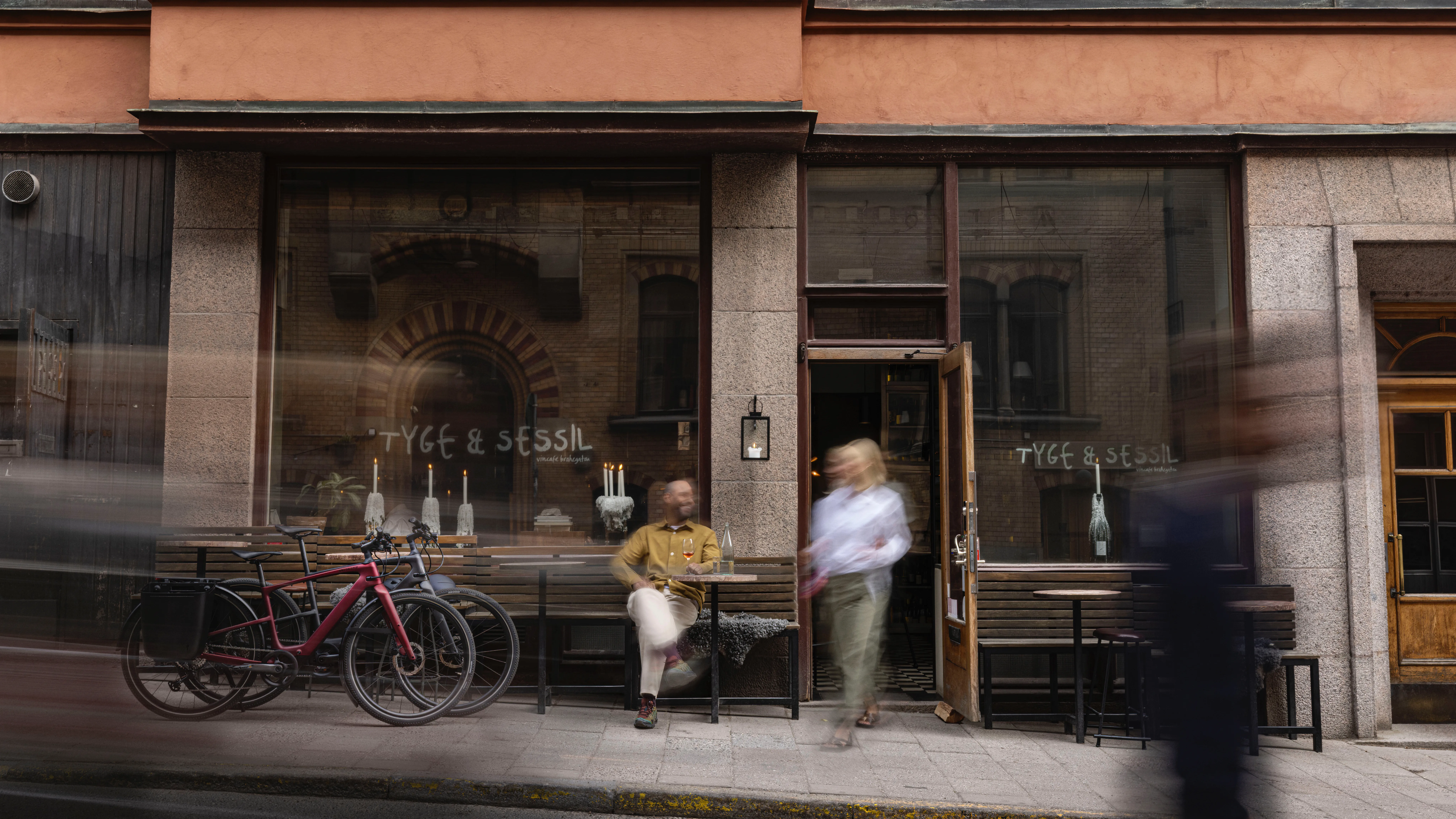 In front of the cafe