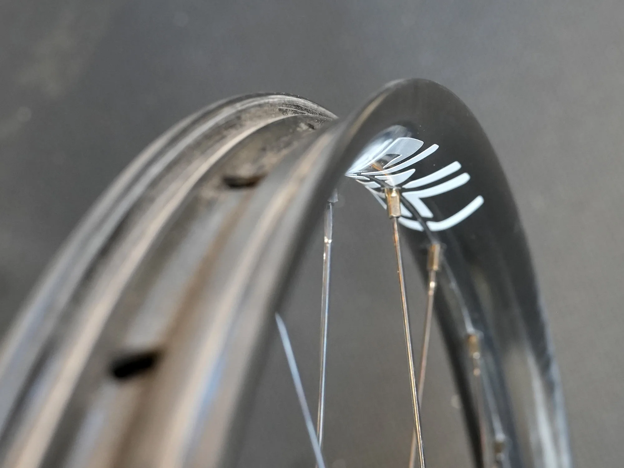 closeup details of ENVE AM30 mountain bike wheels.