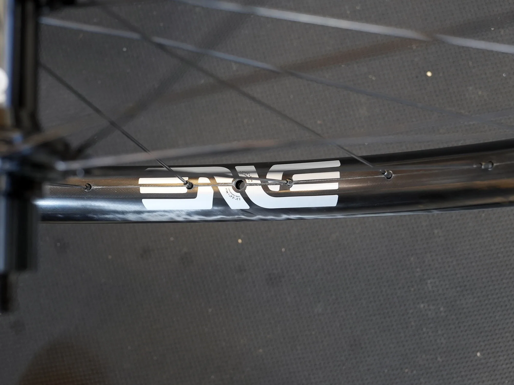 closeup details of ENVE AM30 mountain bike wheels.