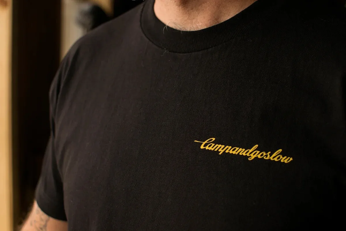 Camp and Go Slow Piccolo Bag Release tshirt front