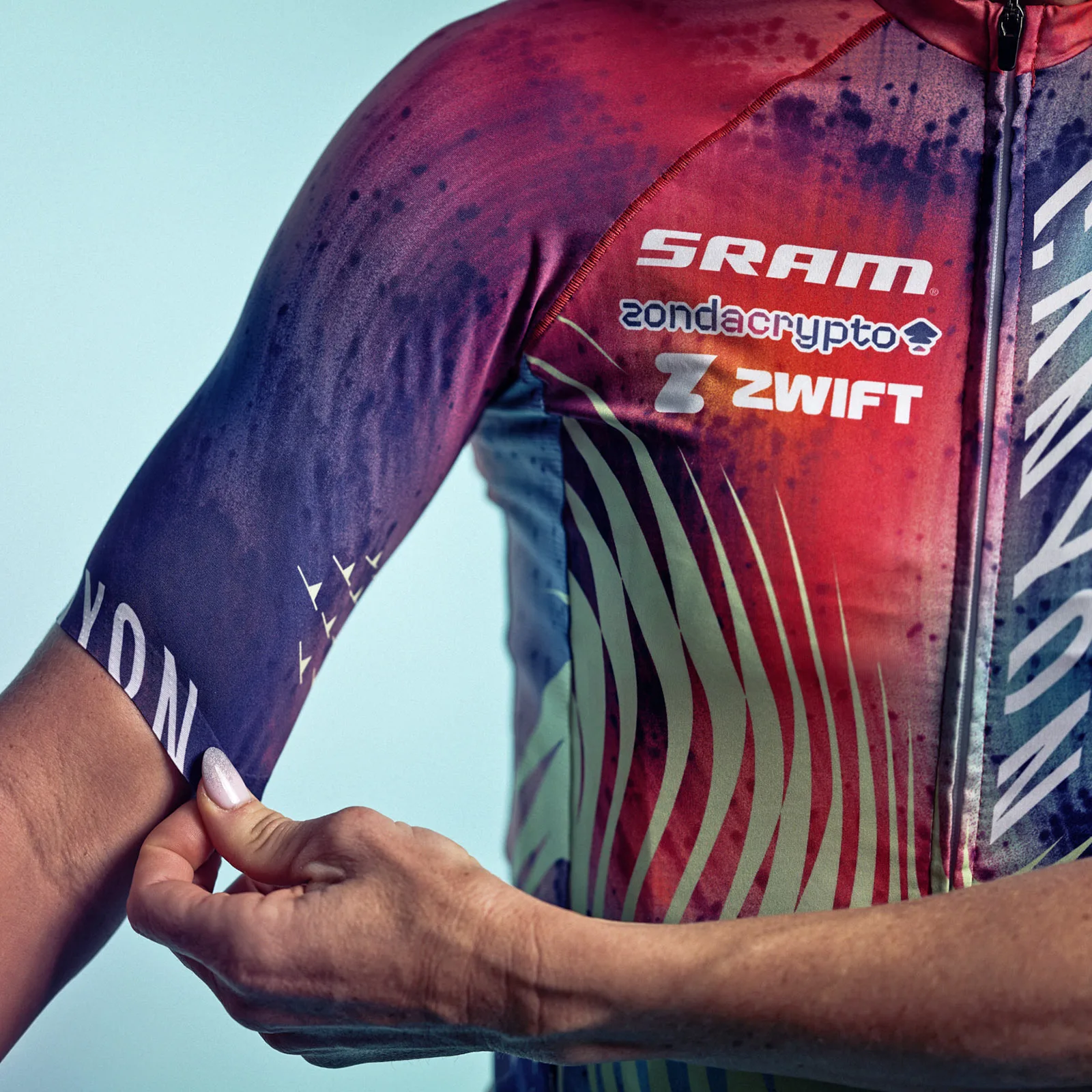 2025 Canyon-SRAM ZondaCrypto colorful new pro women's cycling team kit, sleeve detail