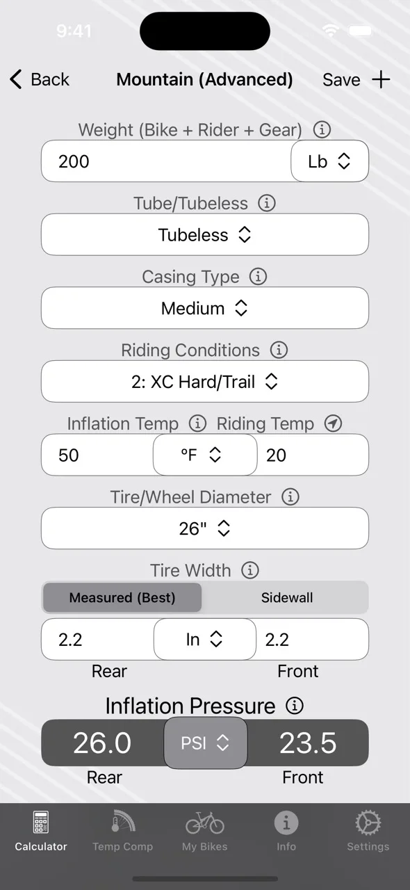 Wolf Tooth Tire Pressure Calulator App Mountain advanced