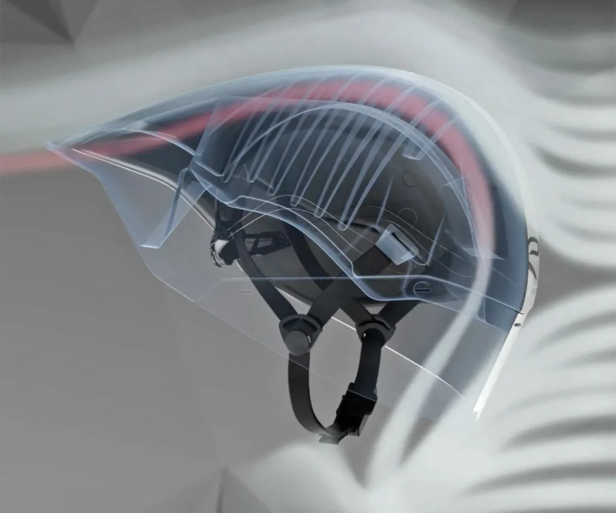 Ekoi Pure Aero TT helmet designed by AI, fastest time trial & triathlon aerodynamics, X-ray airflow diagram