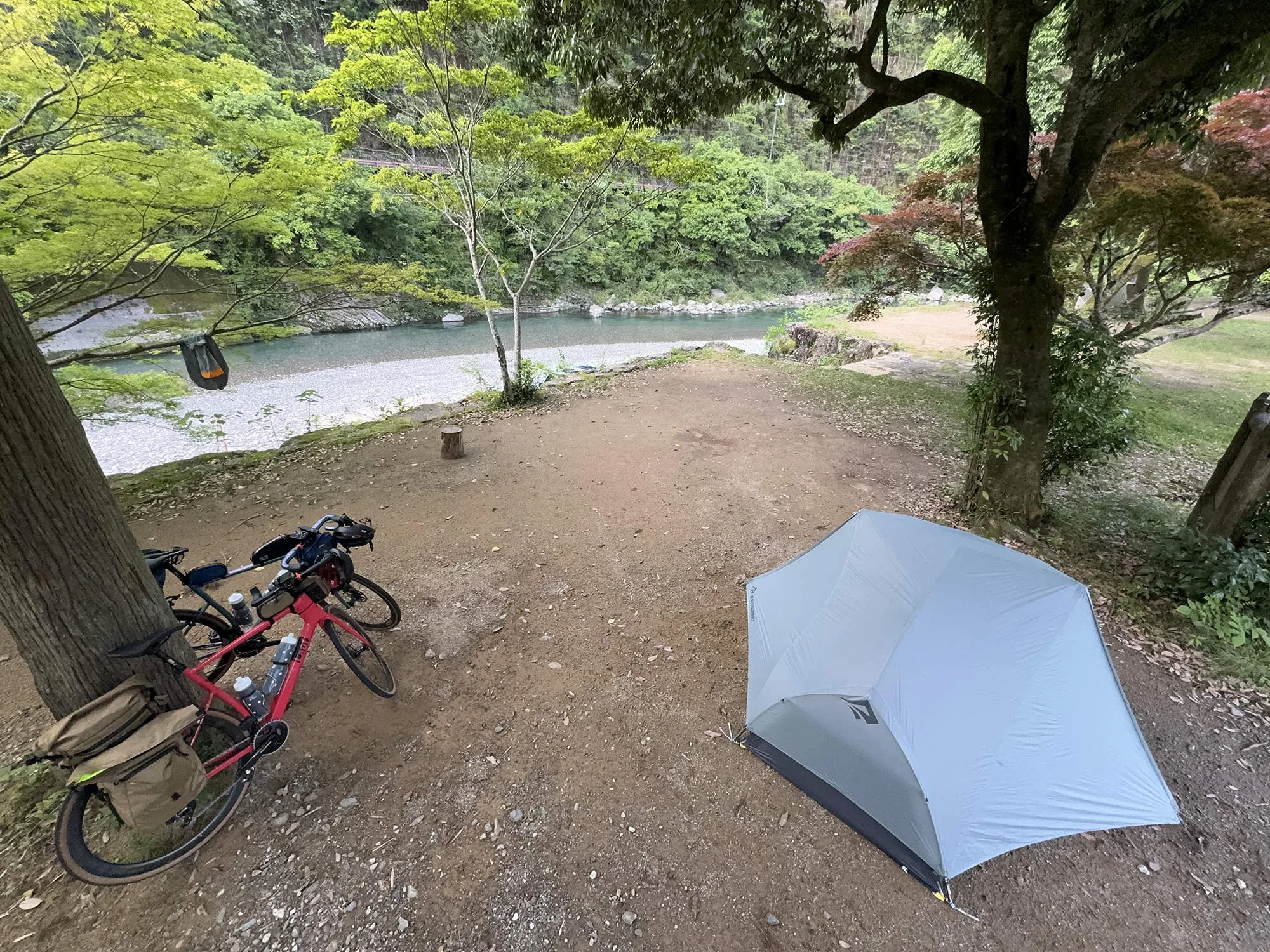 bikepacking tent and camp in kii peninsula, japan.
