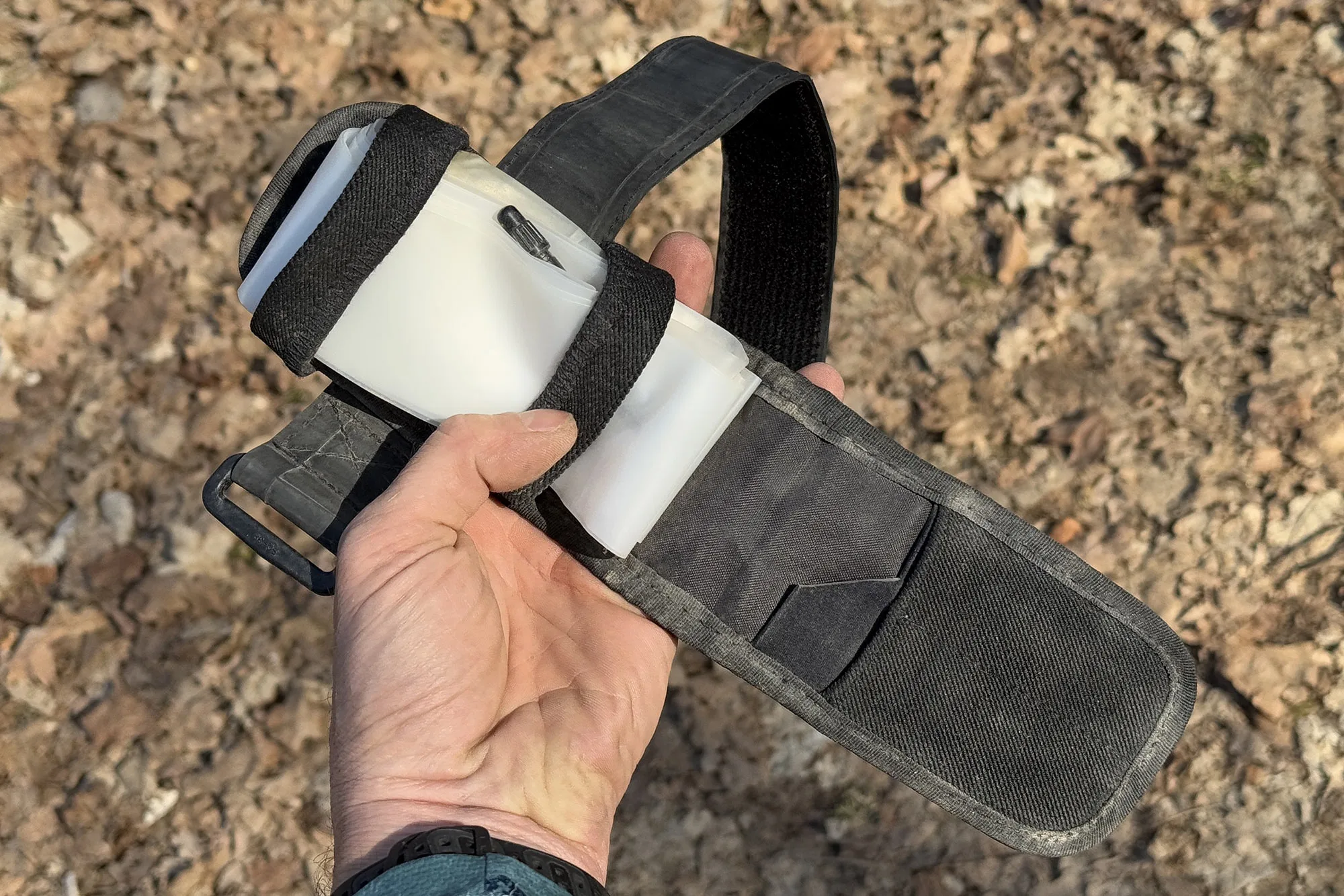 Fix Mfg Tube Terminal frame strap for tools & spares, made from recycled inner tubes, inside pockets