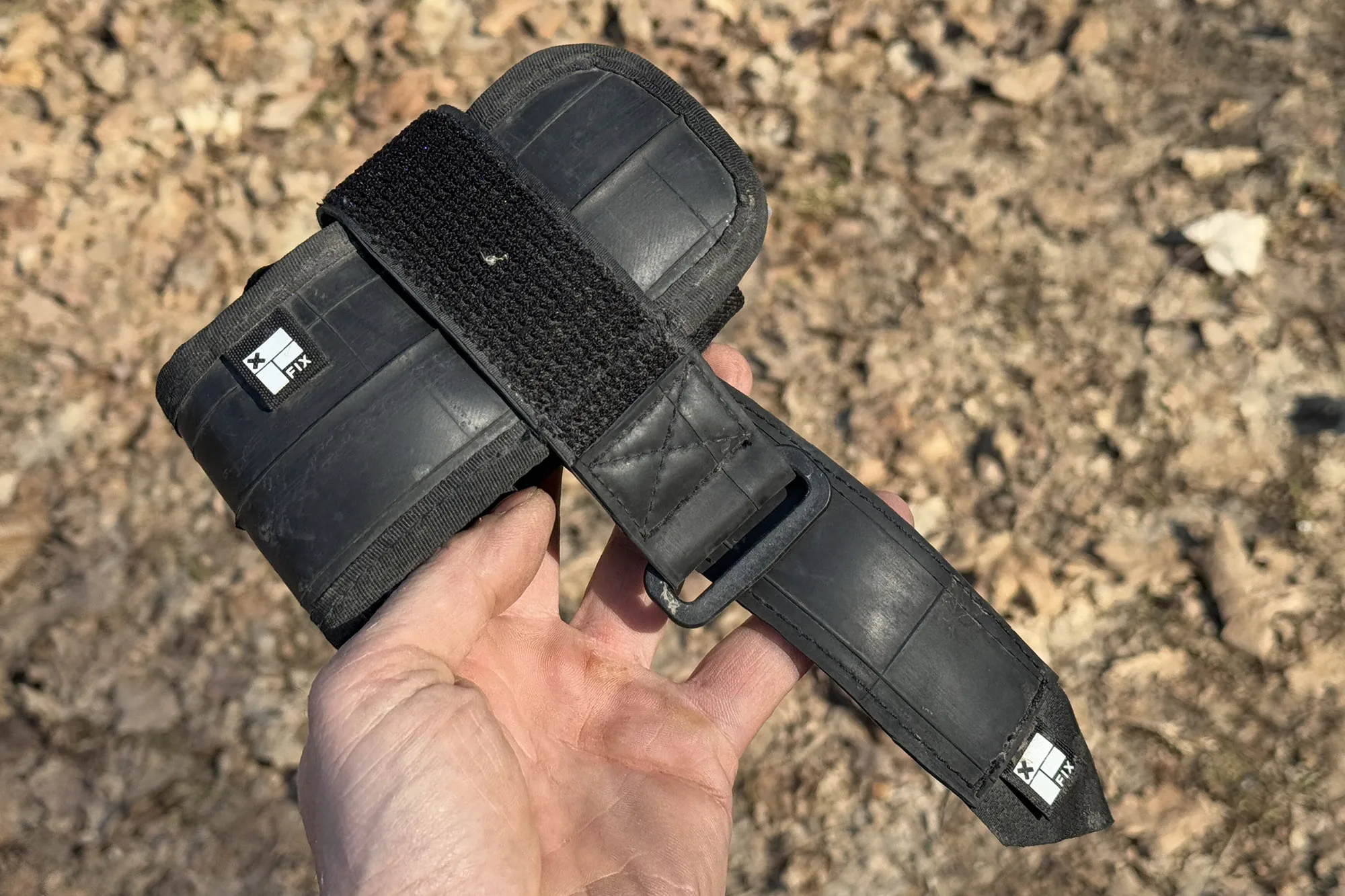 Fix Mfg Tube Terminal frame strap for tools & spares, made from recycled inner tubes, long grippy strap