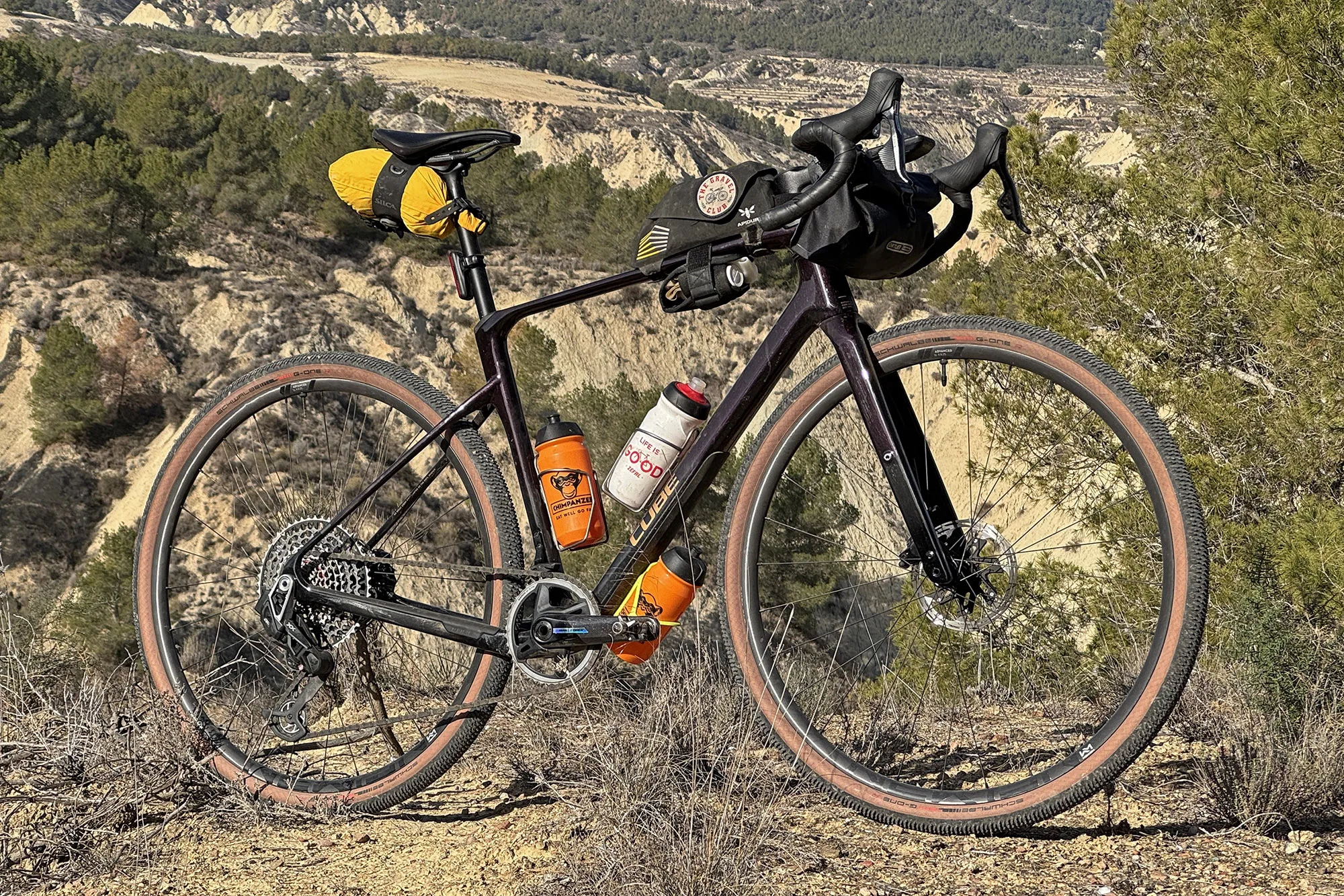 Fix Mfg Tube Terminal frame strap for tools & spares, made from recycled inner tubes, on a gravel bike for extra fastpacking storage
