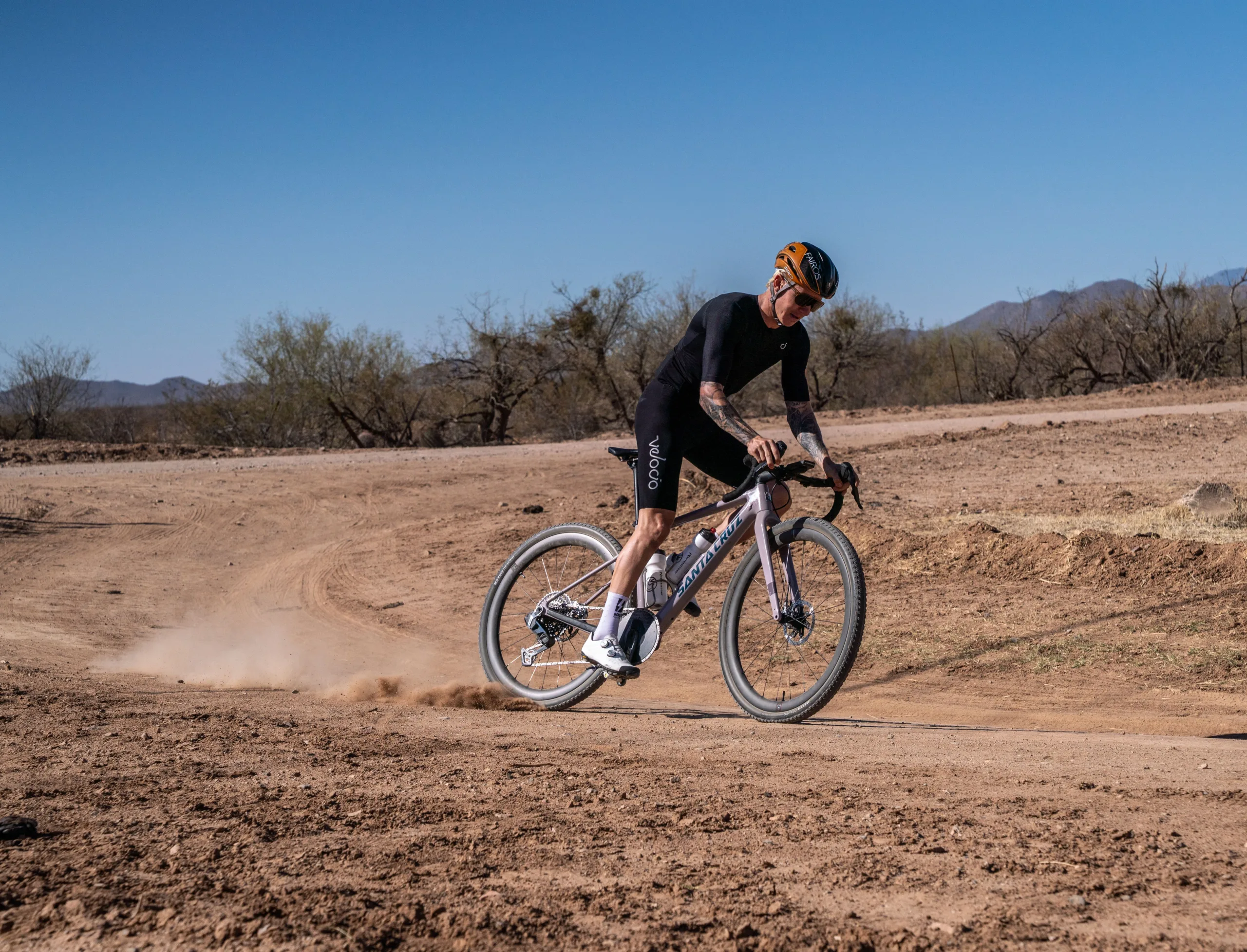Keegan Swenson breaks the rear tire loose on a gravel ride