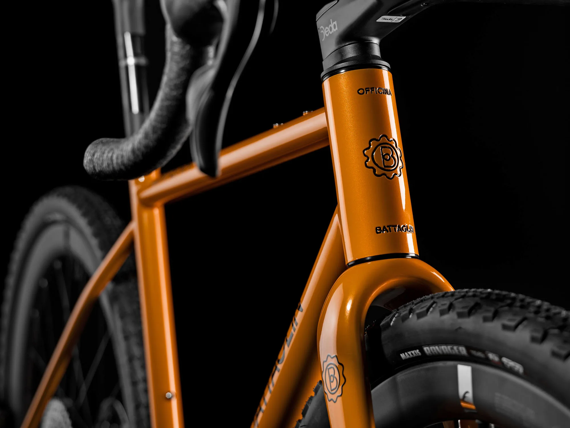 Officina Battaglin Matera modern steel gravel bike made-in-Italy, headtube detail