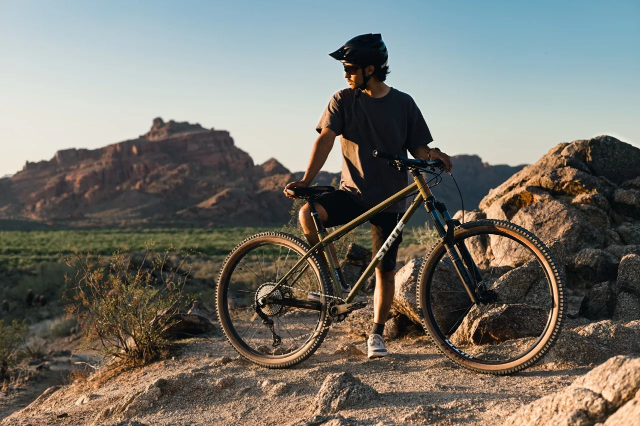 State Bicycles 4130 Trail pose