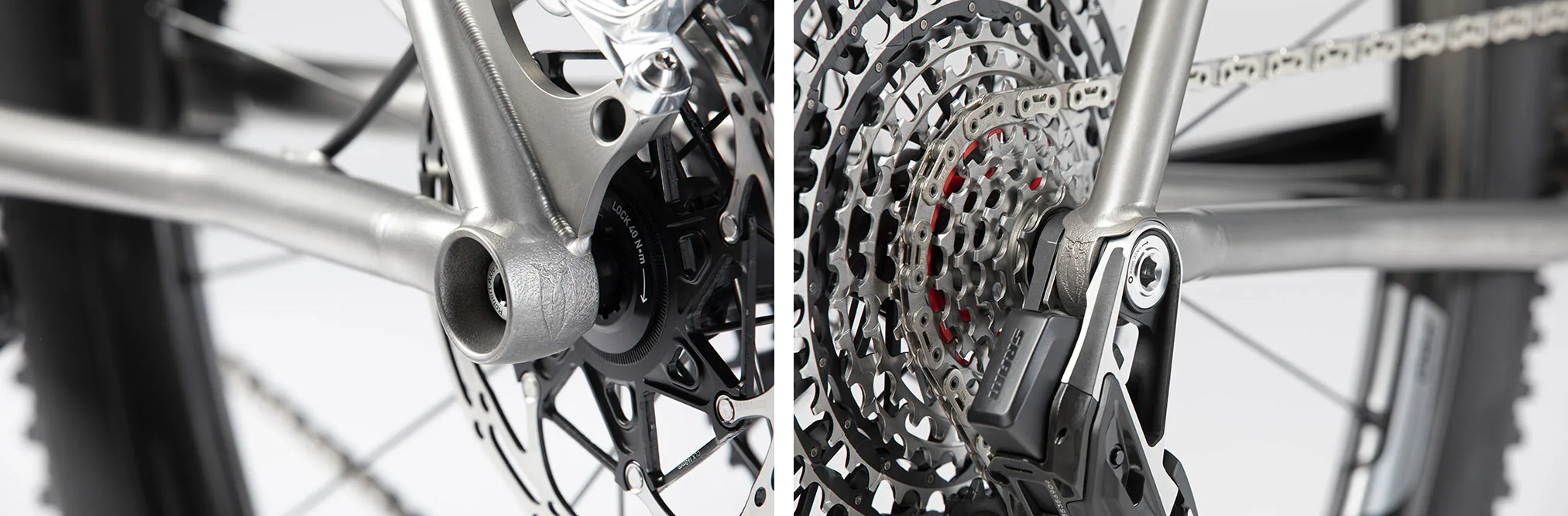 closeup details of sage droptimator drop bar mountain bike dropouts.