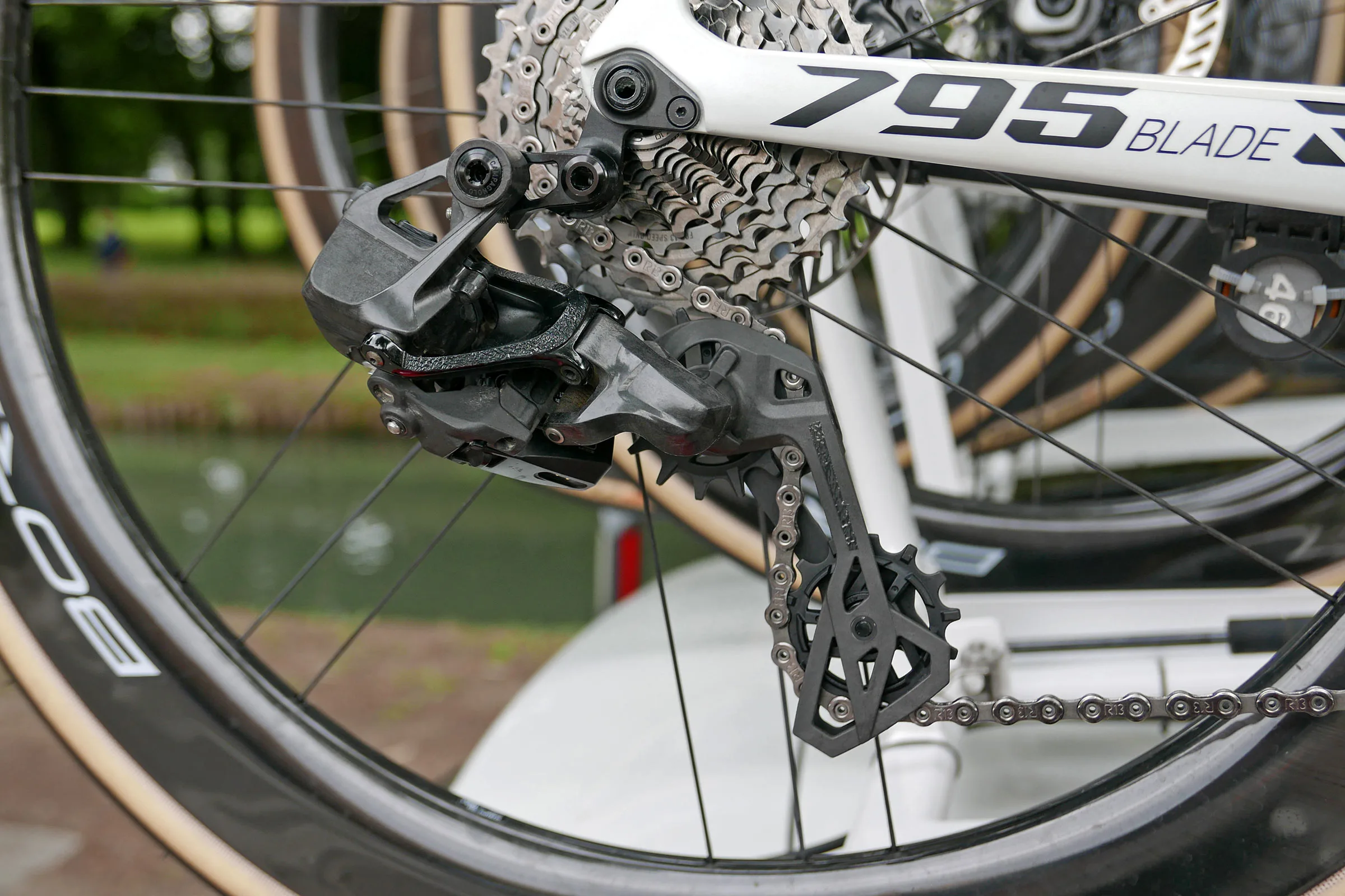 Campagnolo Super Record 13 Wireless SC prototype 13-speed derailleur at the 2025 Giro d'Italia