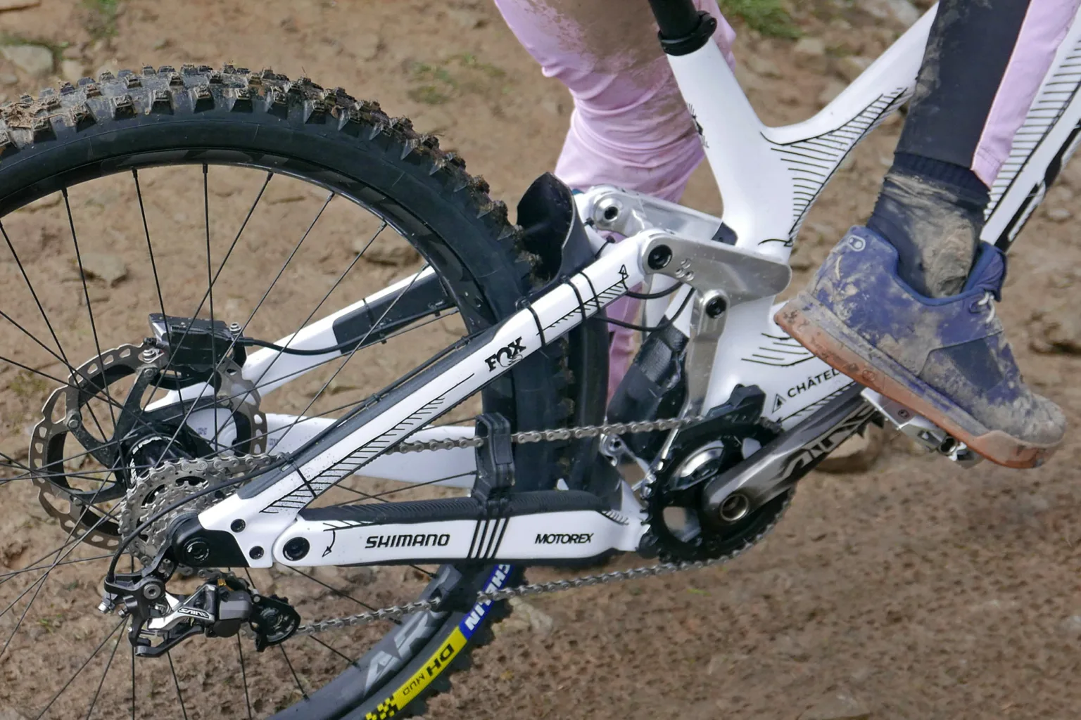 Scott Gambler DH prototype carbon 6-bar downhill bike spotted racing Bielsko-Biała World Cup, rear end detail
