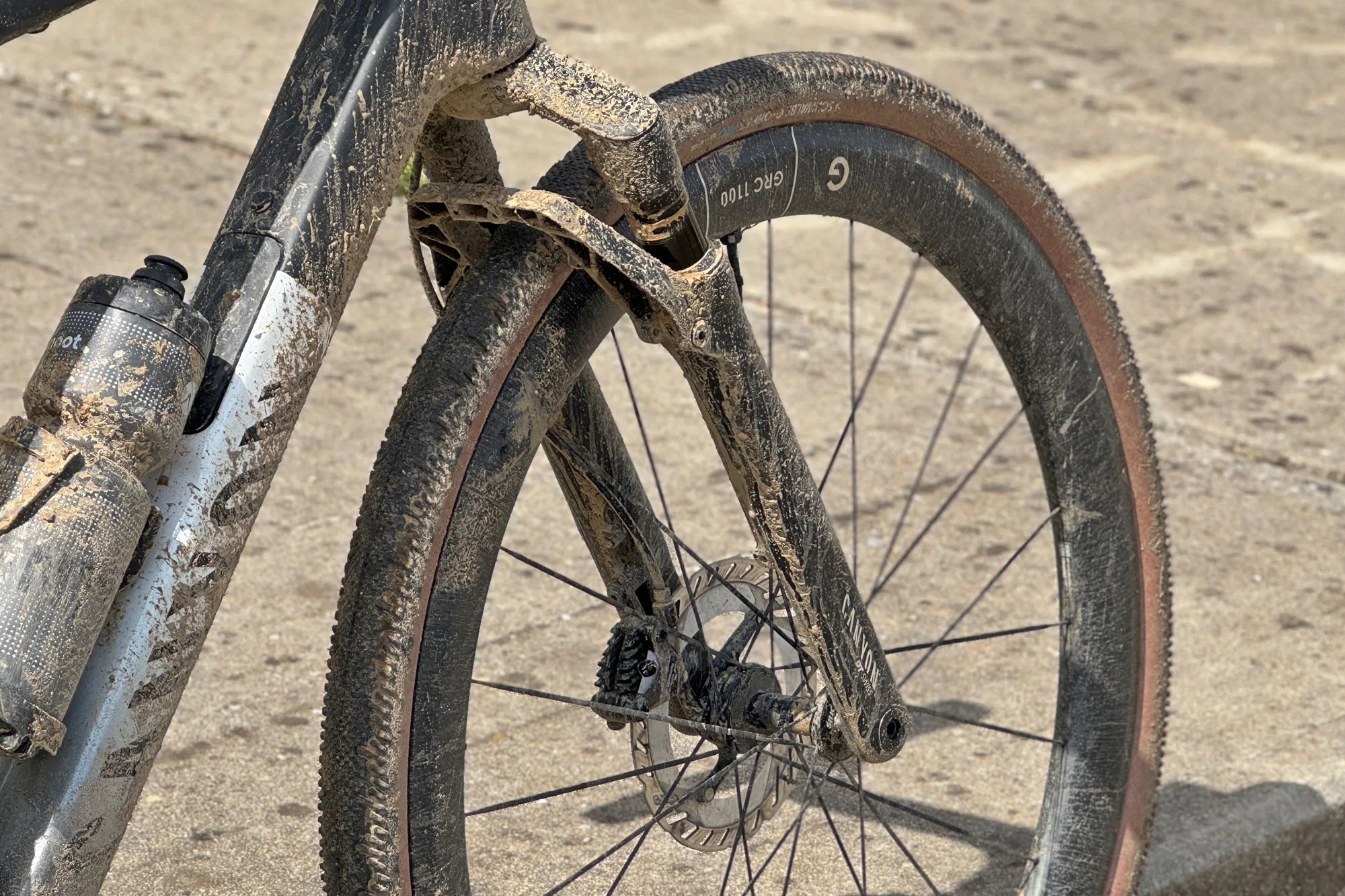 Canyon DT Swiss F132 One 40mm travel gravel suspension fork sneak peek, rear agled view