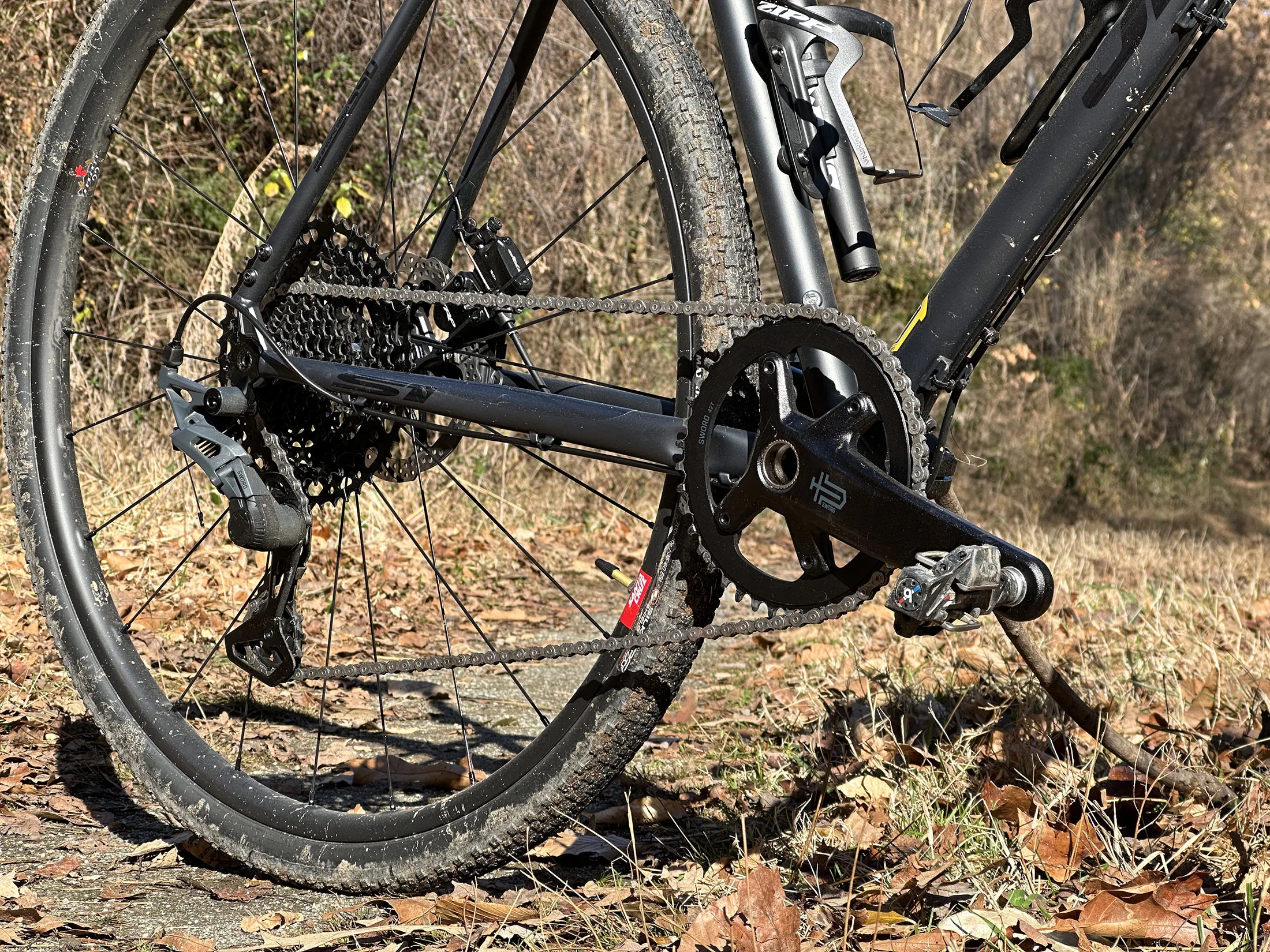 microshift sword gravel group on a steel gravel bike.