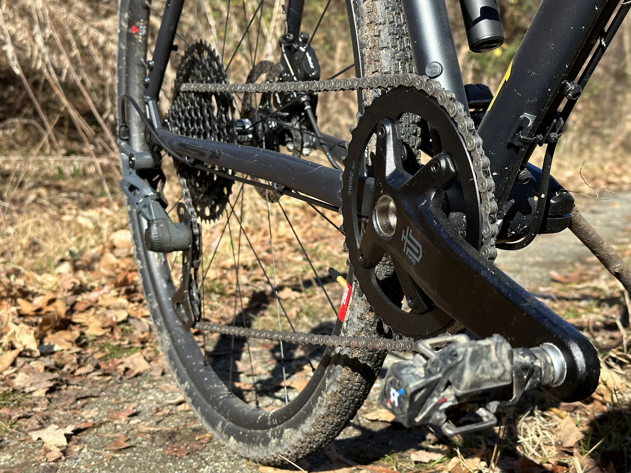 microshift sword gravel group on a steel gravel bike.