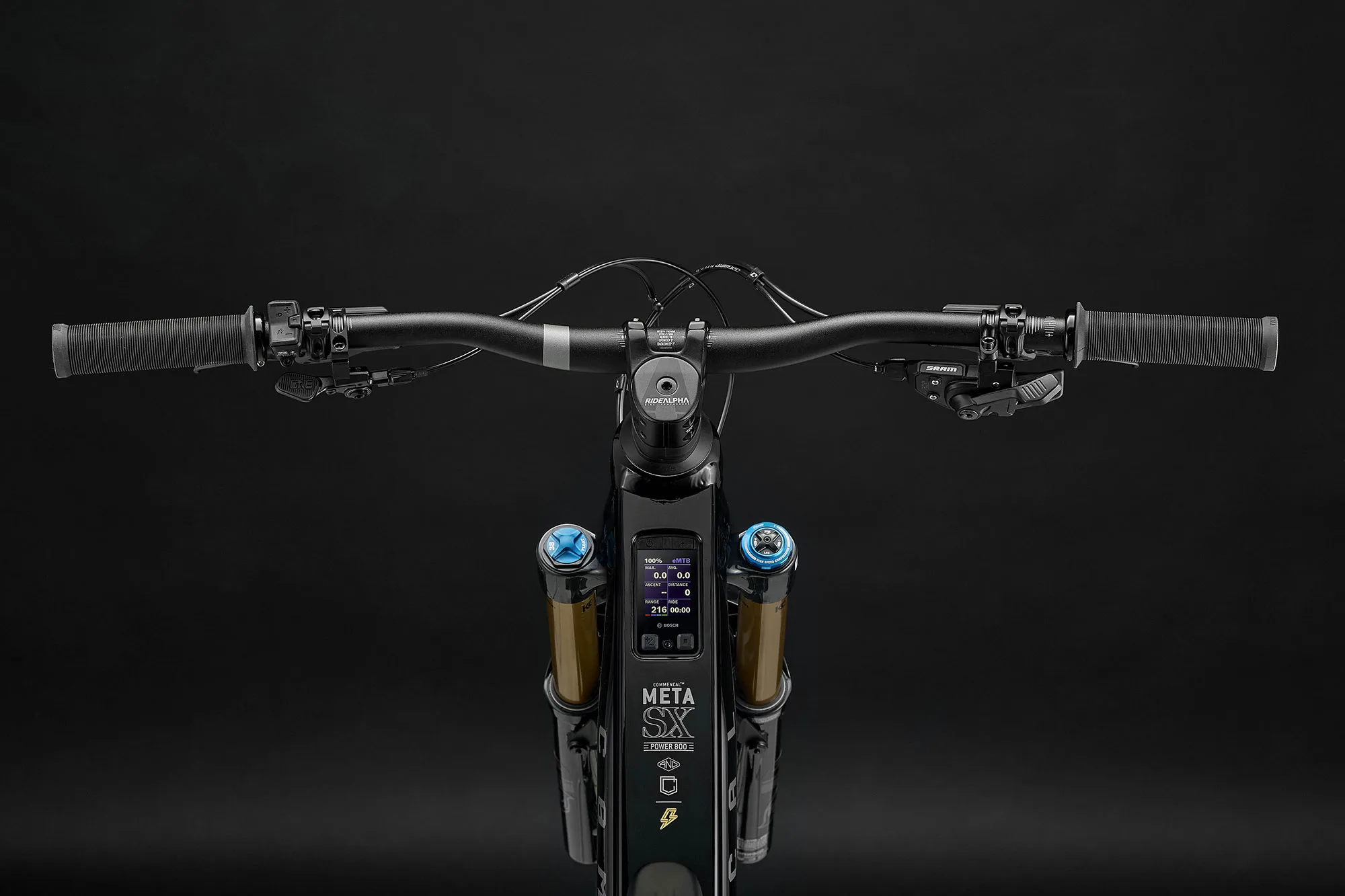 closeup details of 2026 commencal meta sx800 e-mtb.