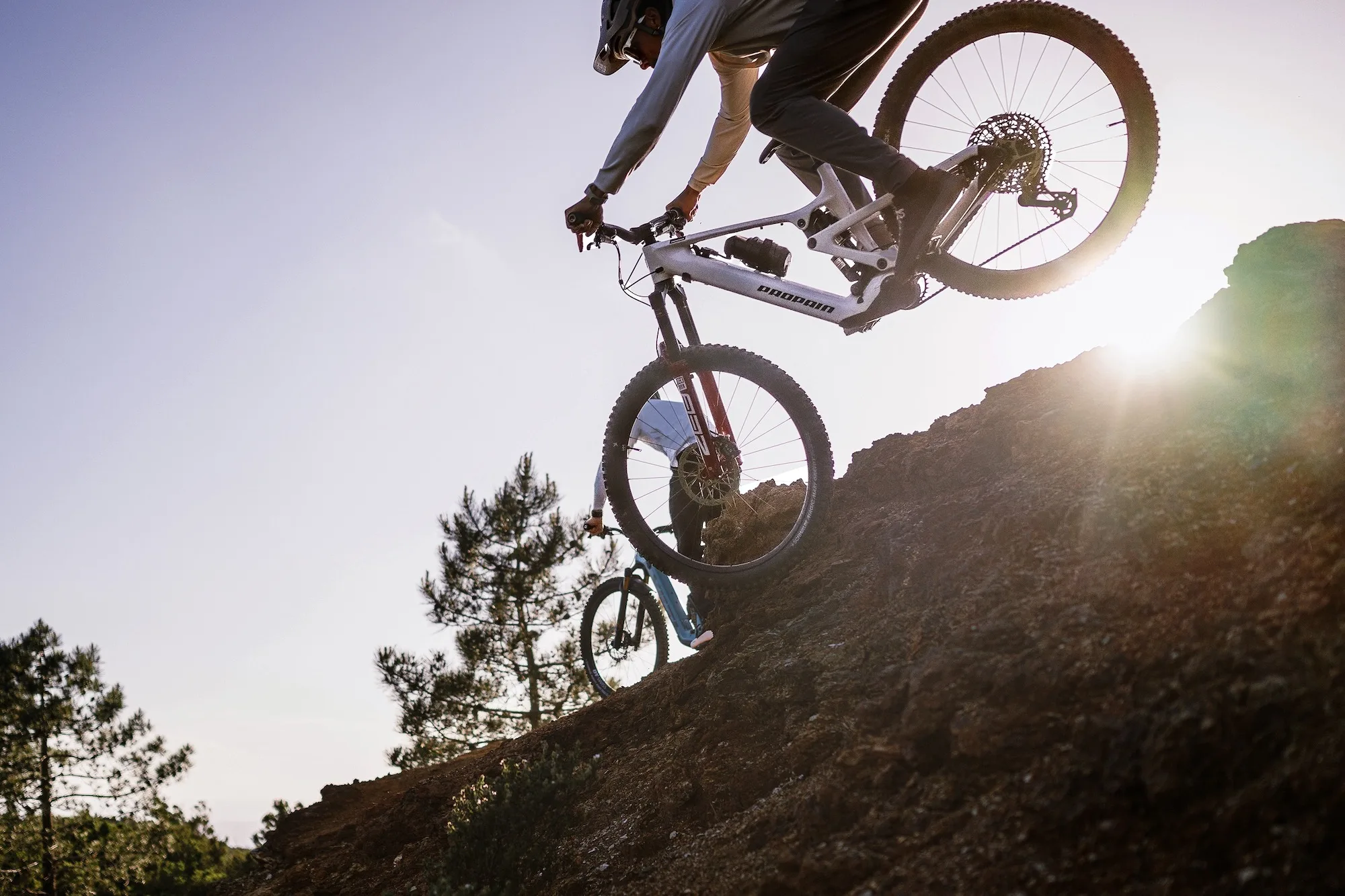 Riding a TQ-HPR60 equipped mountain bike with the optional range extender battery attached.