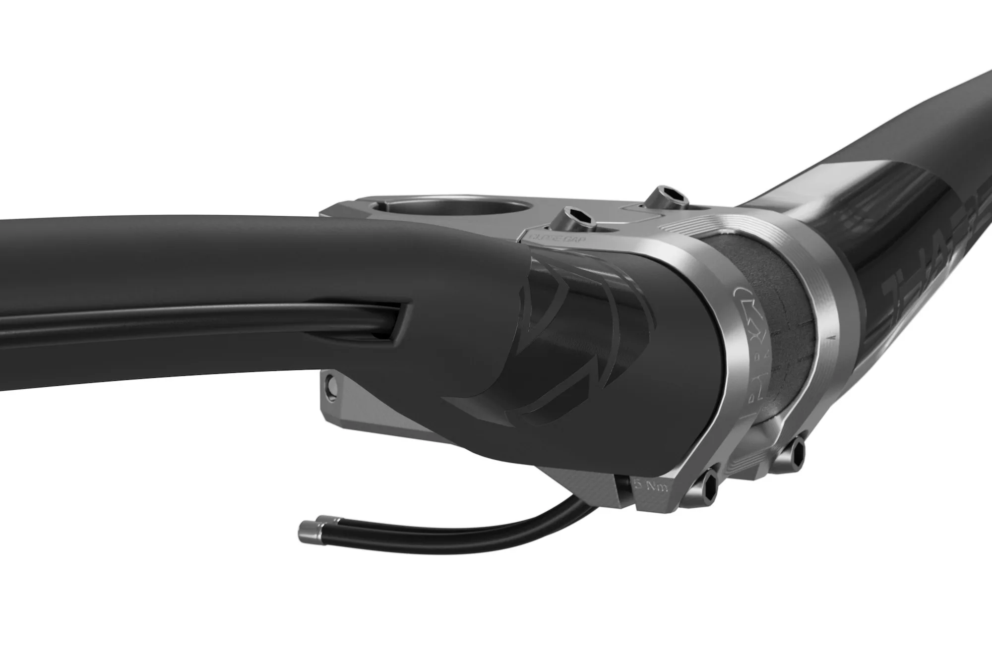 Stock image of the PRO Tharsis stem and handlebar with cables routed through the stem.
