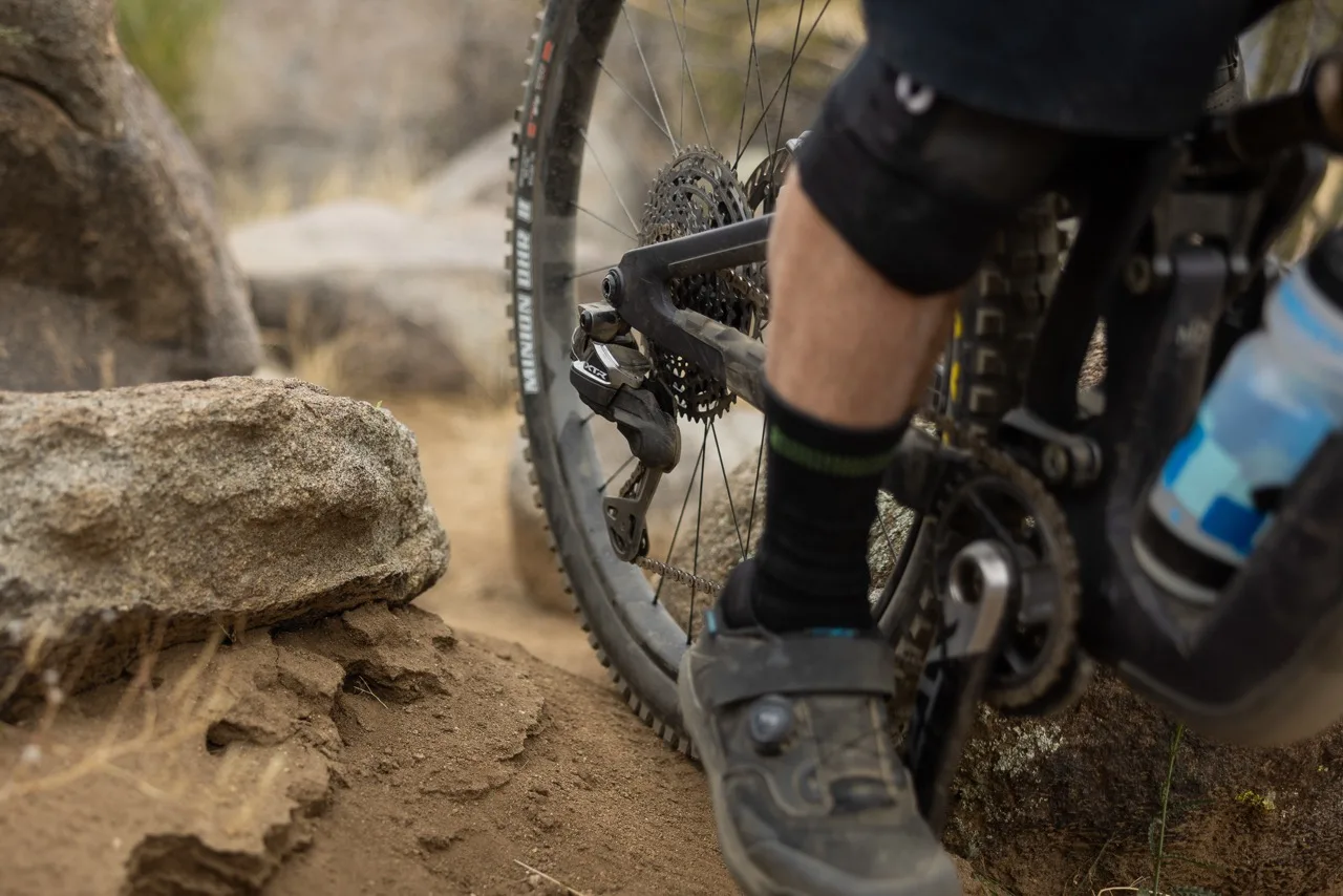 avoiding rocks with Shimano XTR Di2 on Ibis Ripmo