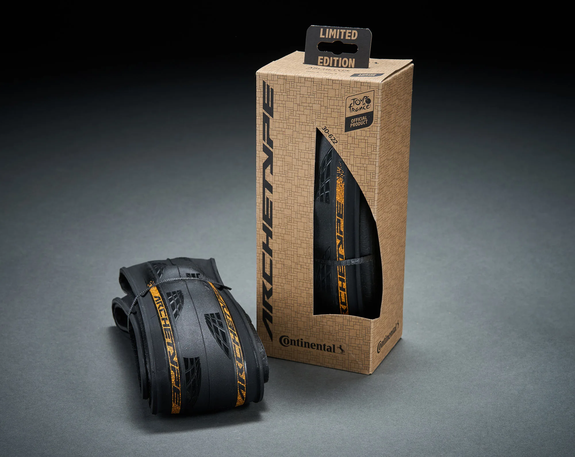continental archetype road bike race tire in retail packaging.