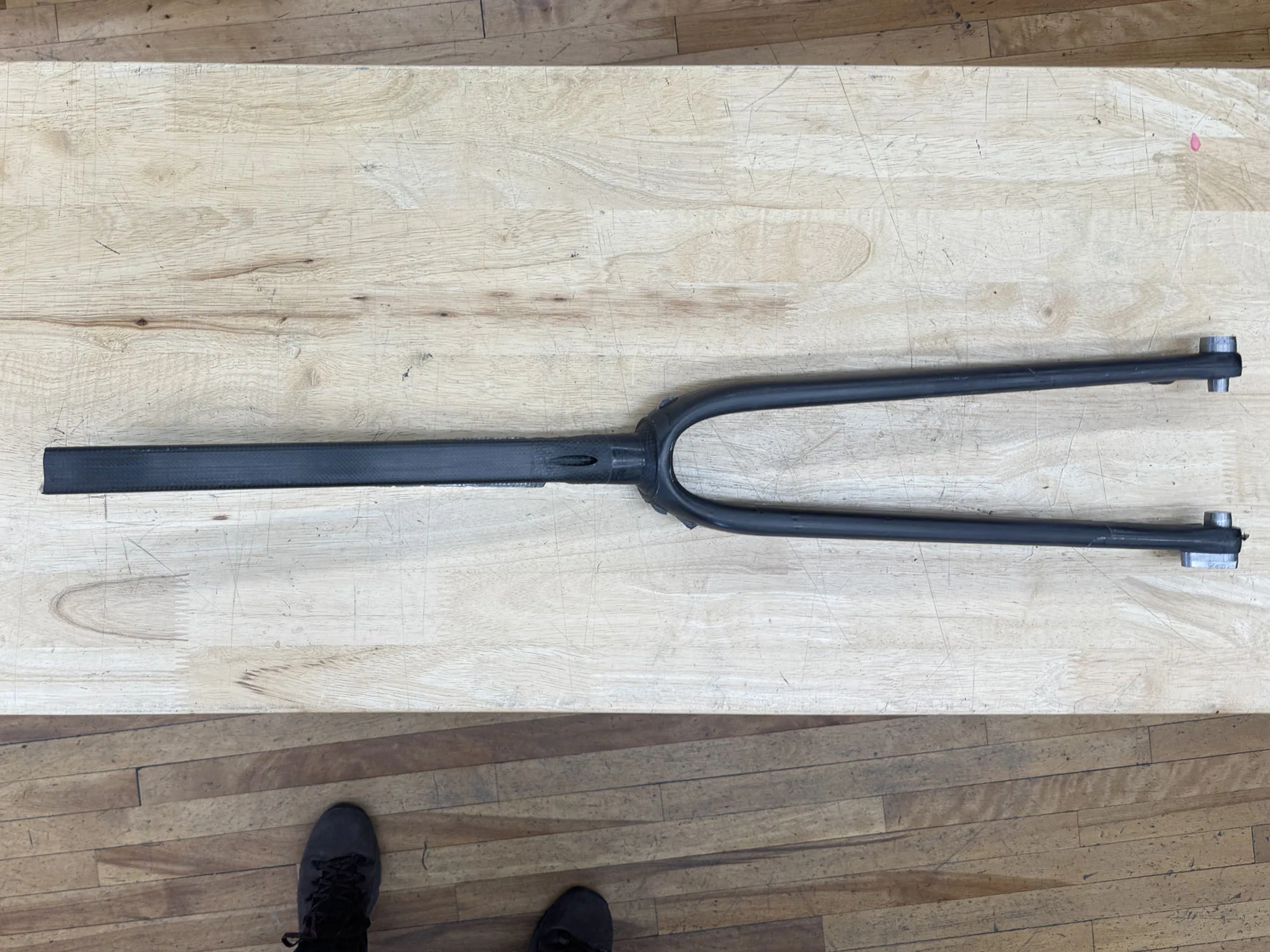 closeup of new parlee z-zero gt carbon fork fresh out of the mold.