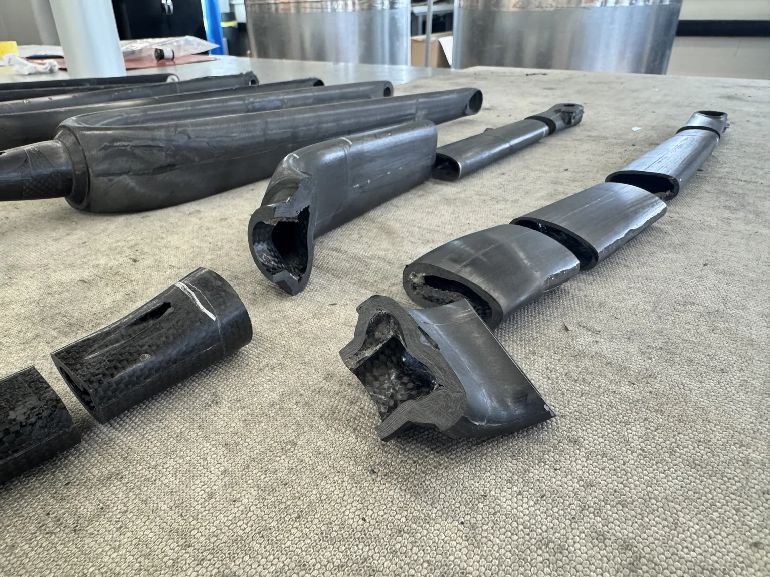 closeup of prototype parlee z-zero gt carbon fork.
