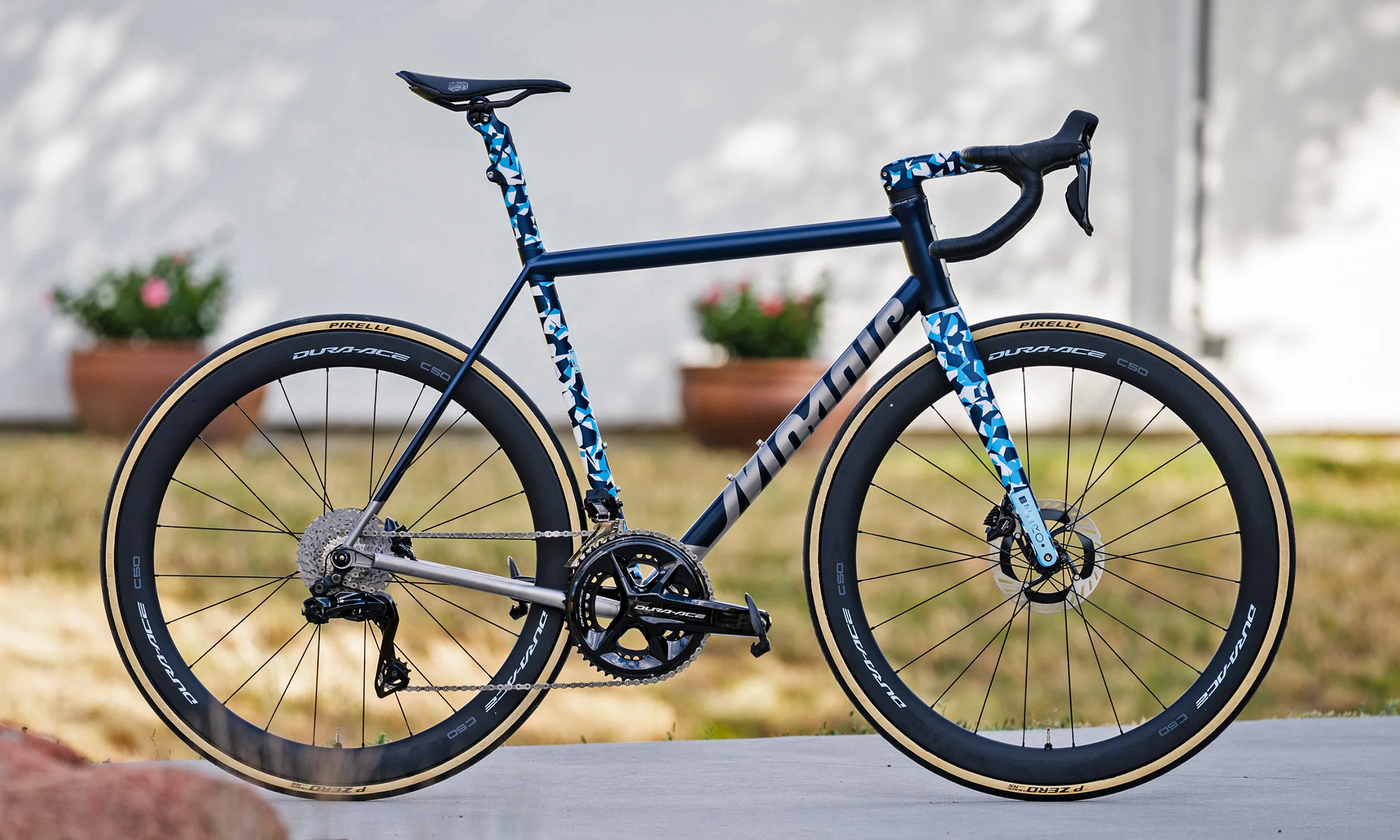 Mosaic RT-Zero Ops custom LTD titanium & carbon halo concept road bike, custom Blue Shatter Camo finish