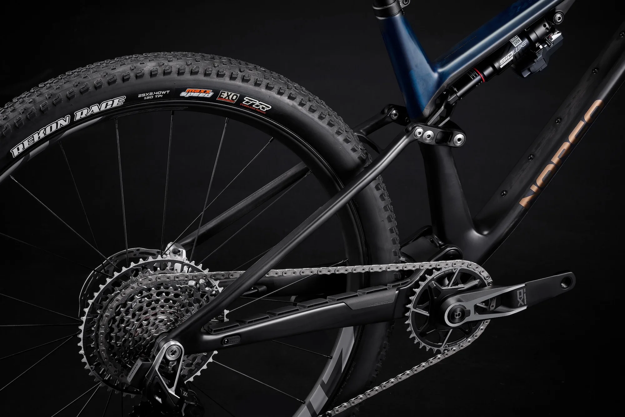 Studio shot of the flex stay suspension design on the new Norco Revolver
