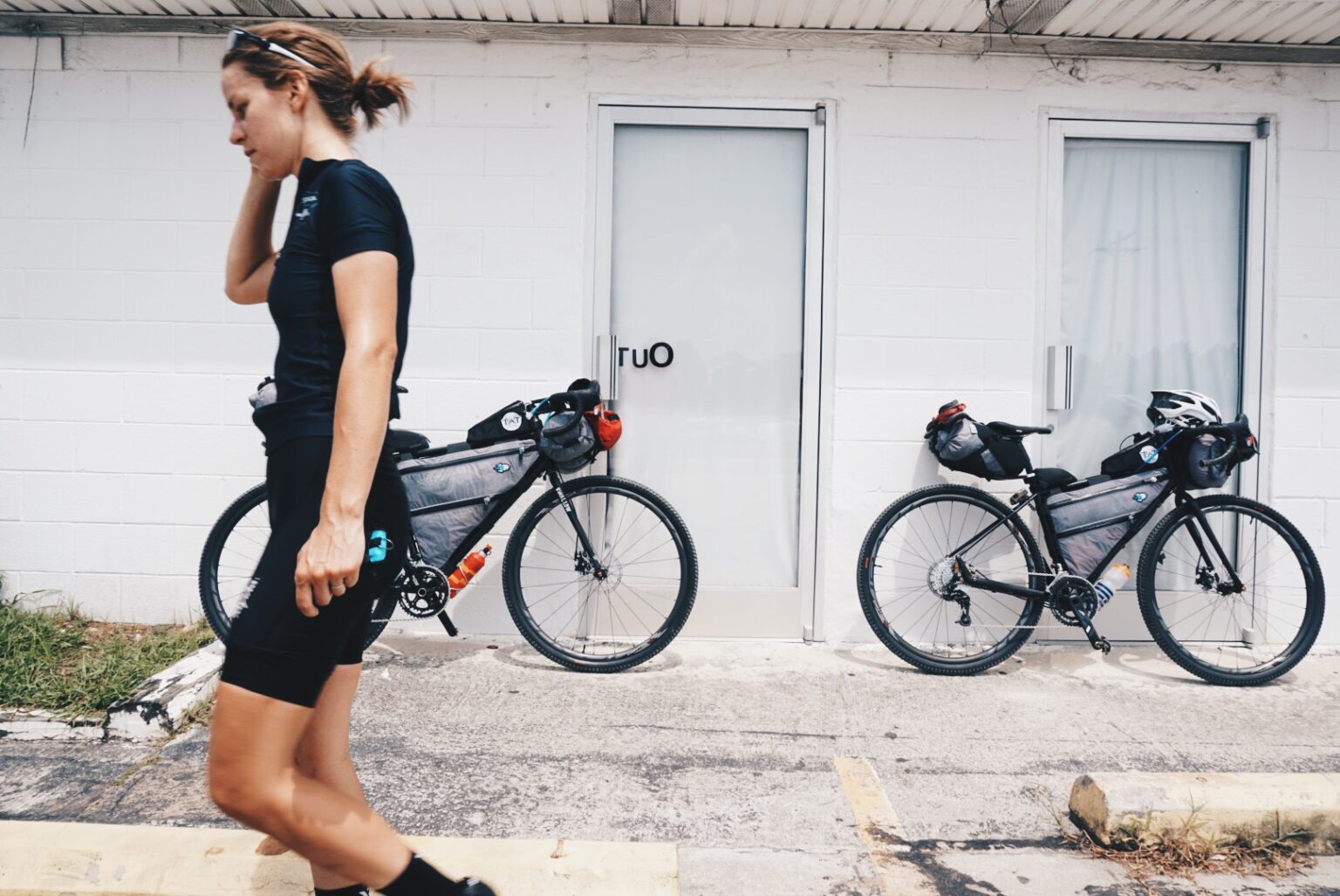 Swallow outside a stop during her 2015 TAT ride