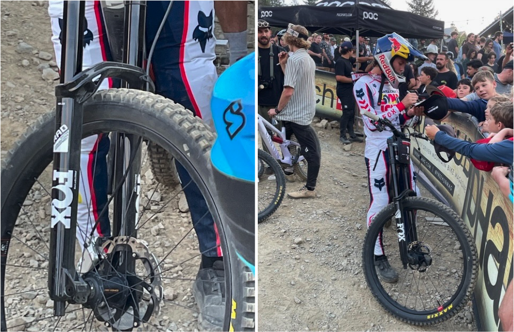 Side bu side image of the prototype fork that jackson Goldstone is riding at Crankworx