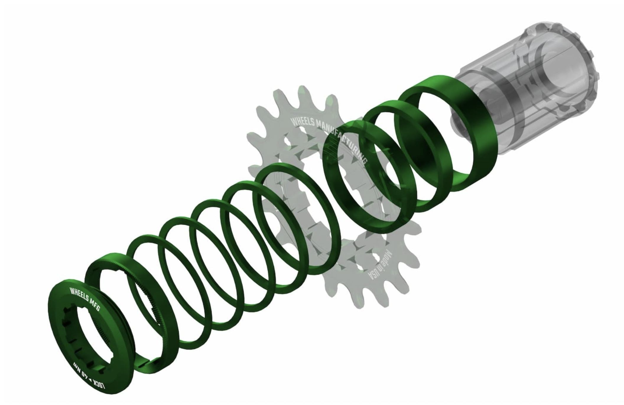 An image showing how the Wheels Mfg SOLO-HG Single Speed Conversion Kit and cog goes together
