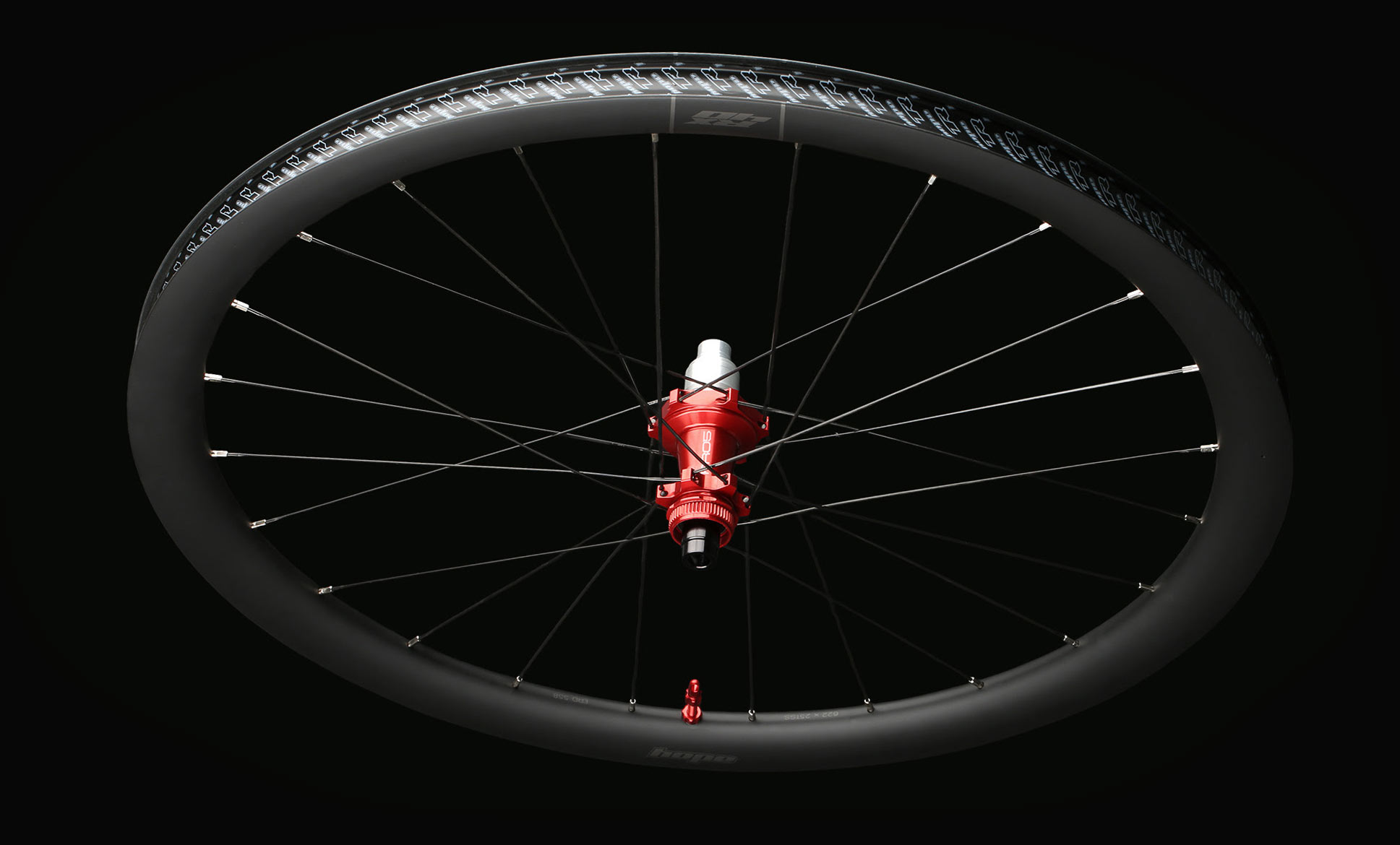 Hope RX40 hookless tubeless carbon gravel wheels with red hubs