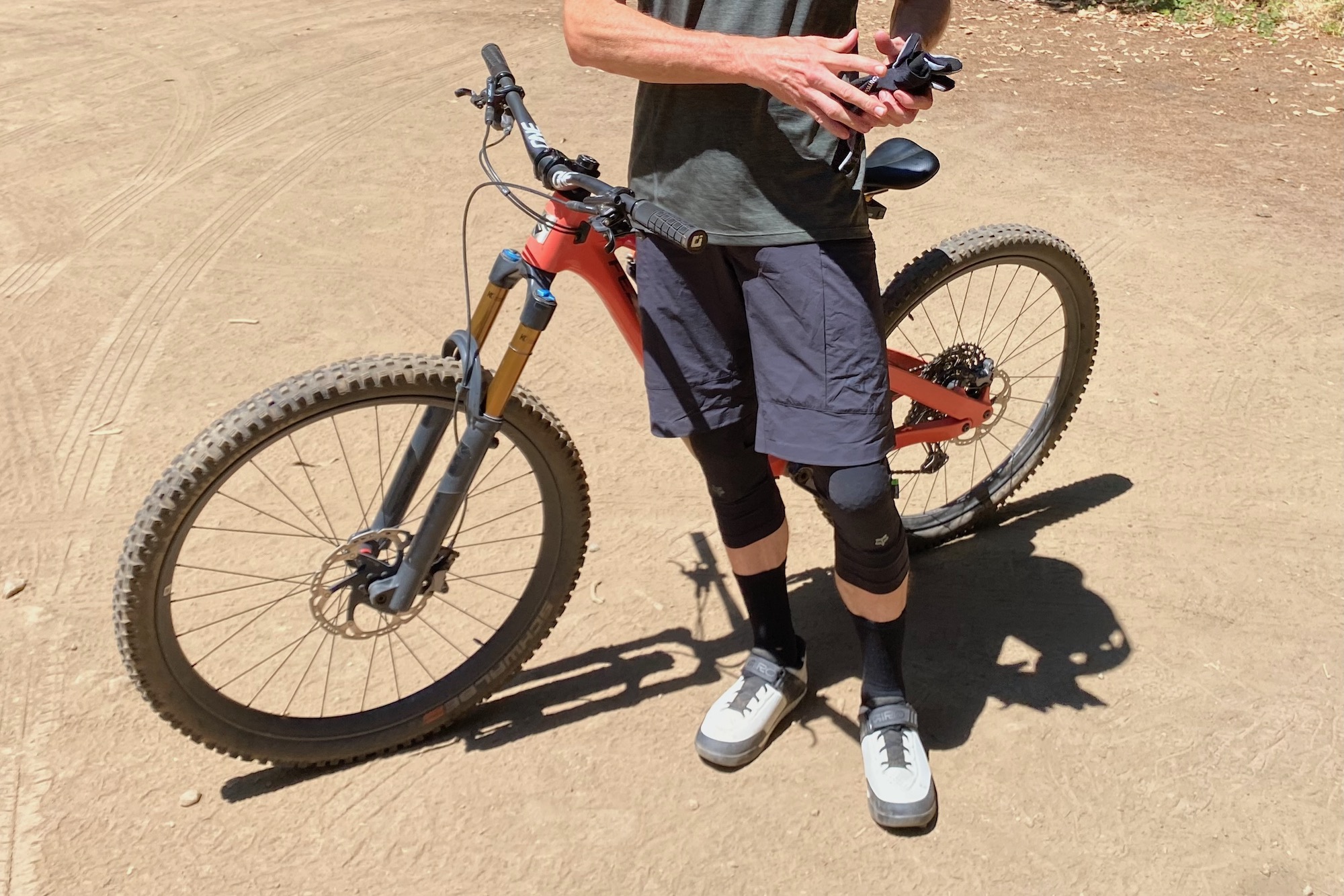 standing in a parking lot wearing the enduro pro