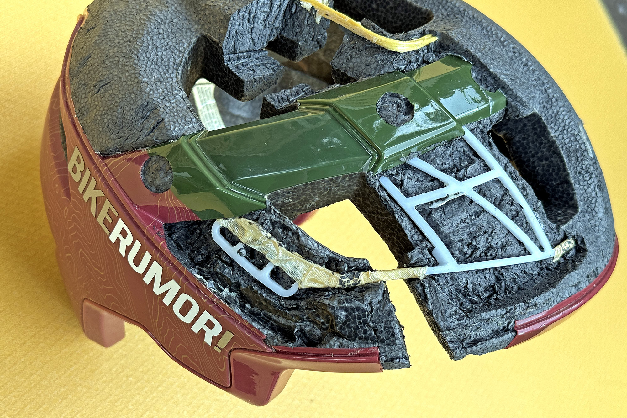 MTB Helmet Crash Post-Mortem: What happens in a real-world mountain bike helmet impact test? skeleton inside