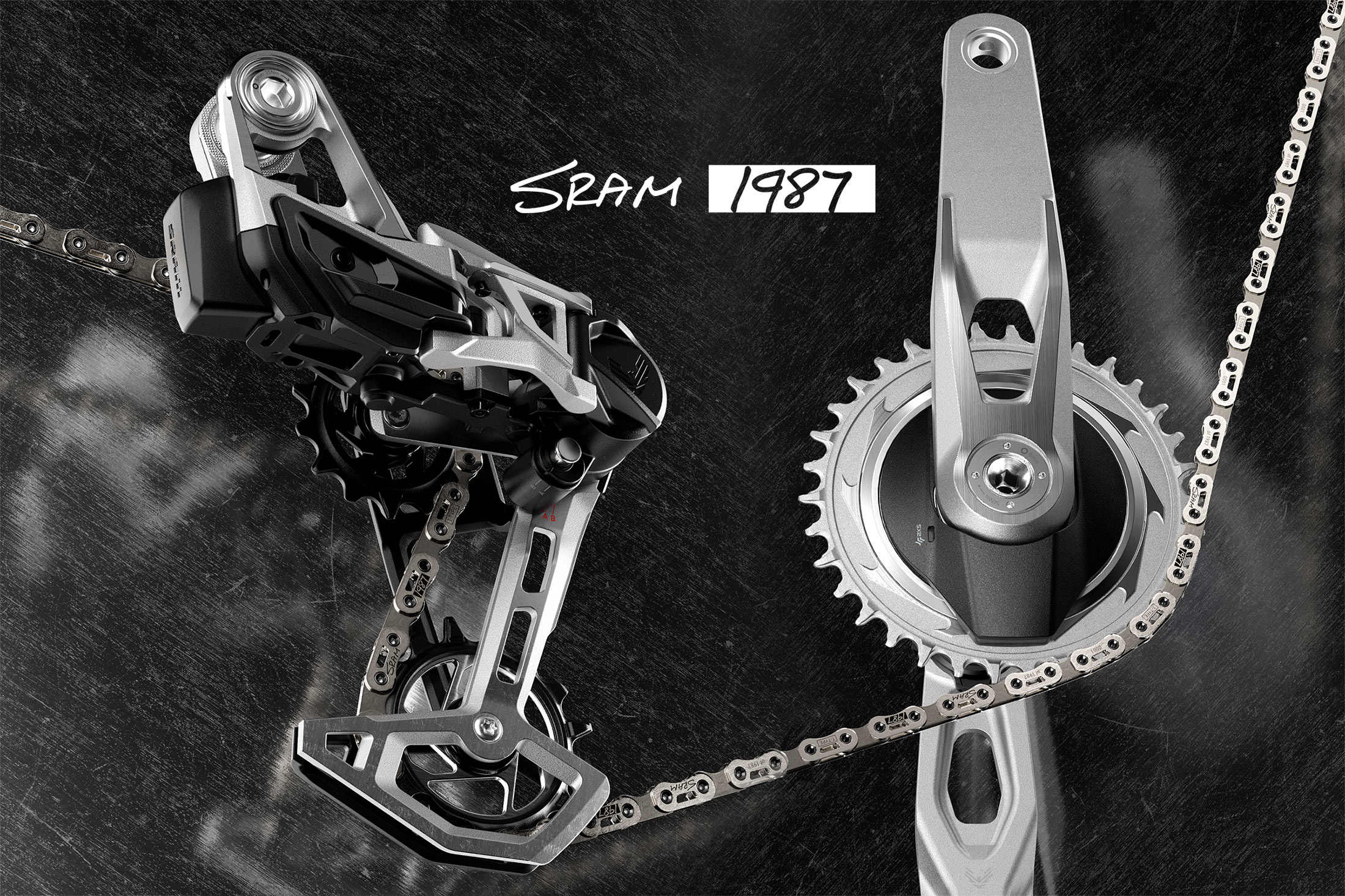Limited Edition SRAM 1987 Eagle Transmission, shiny silver wireless AXS MTB groupset