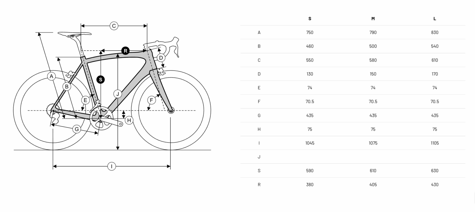 an image of the geo chart for the new Ridley E-Kanzo Adventure gravel bike