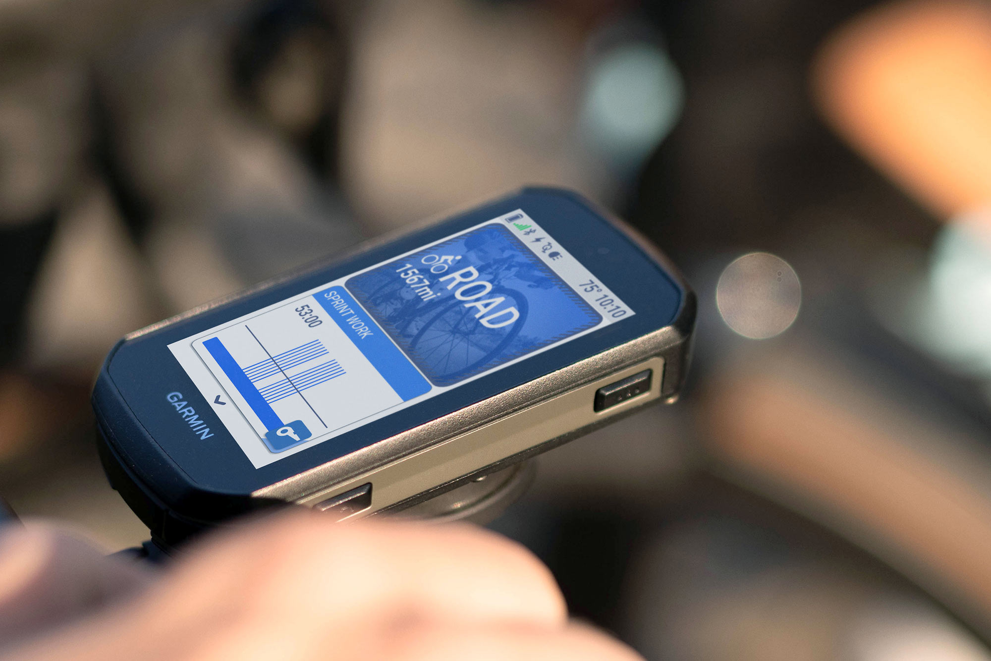 closeup detail of new garmin edge 550 850 GPS cycling computer.