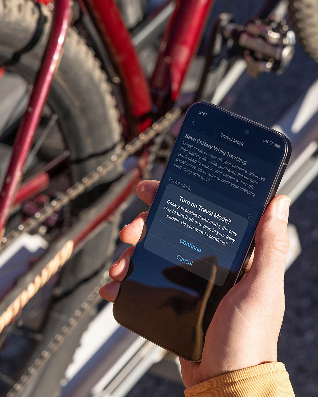 garmin cycling app showing travel mode for rally power meter pedals.
